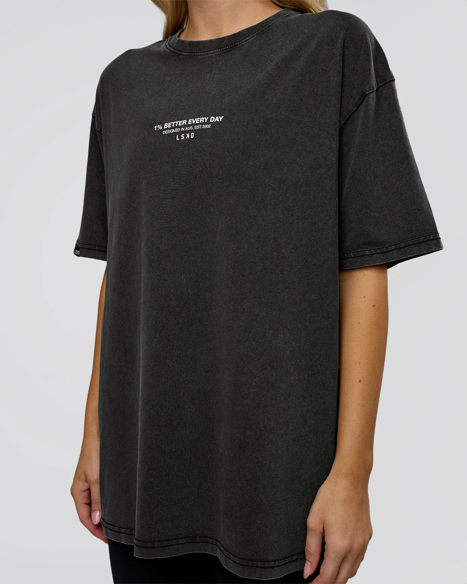 1% Better Every Day EST FLXCotton Oversized Tee - Black Washed