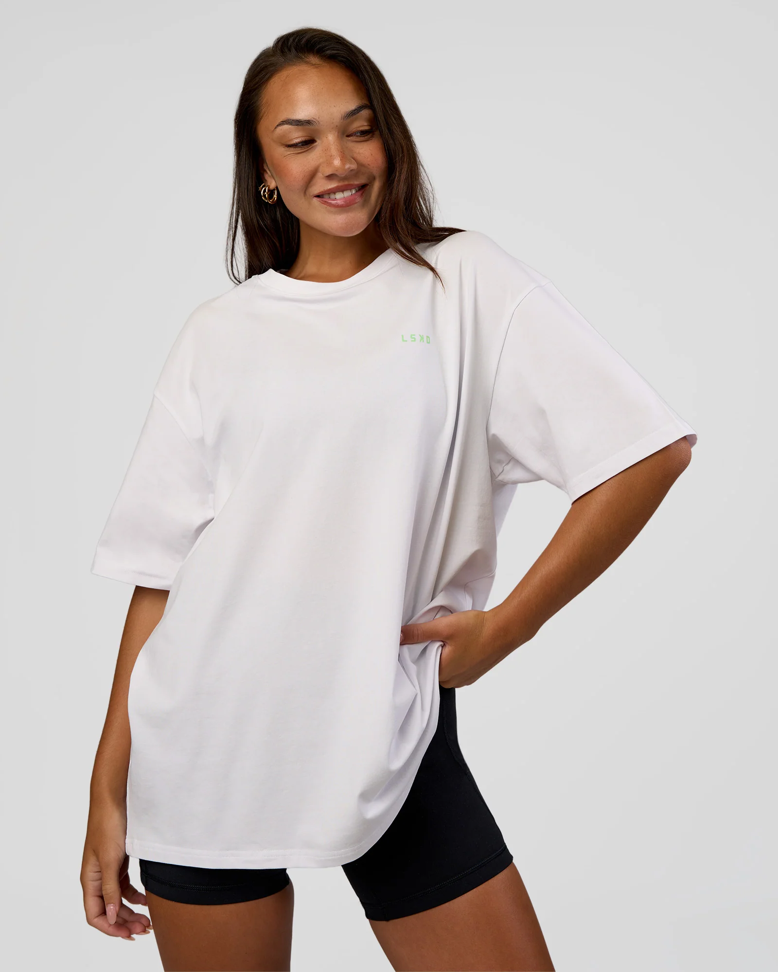 Unisex Strike Through FLXCotton Tee Oversize - White-Warm Apricot 3 Unisex Strike Through FLXCotton Tee Oversize - White-Warm Apricot