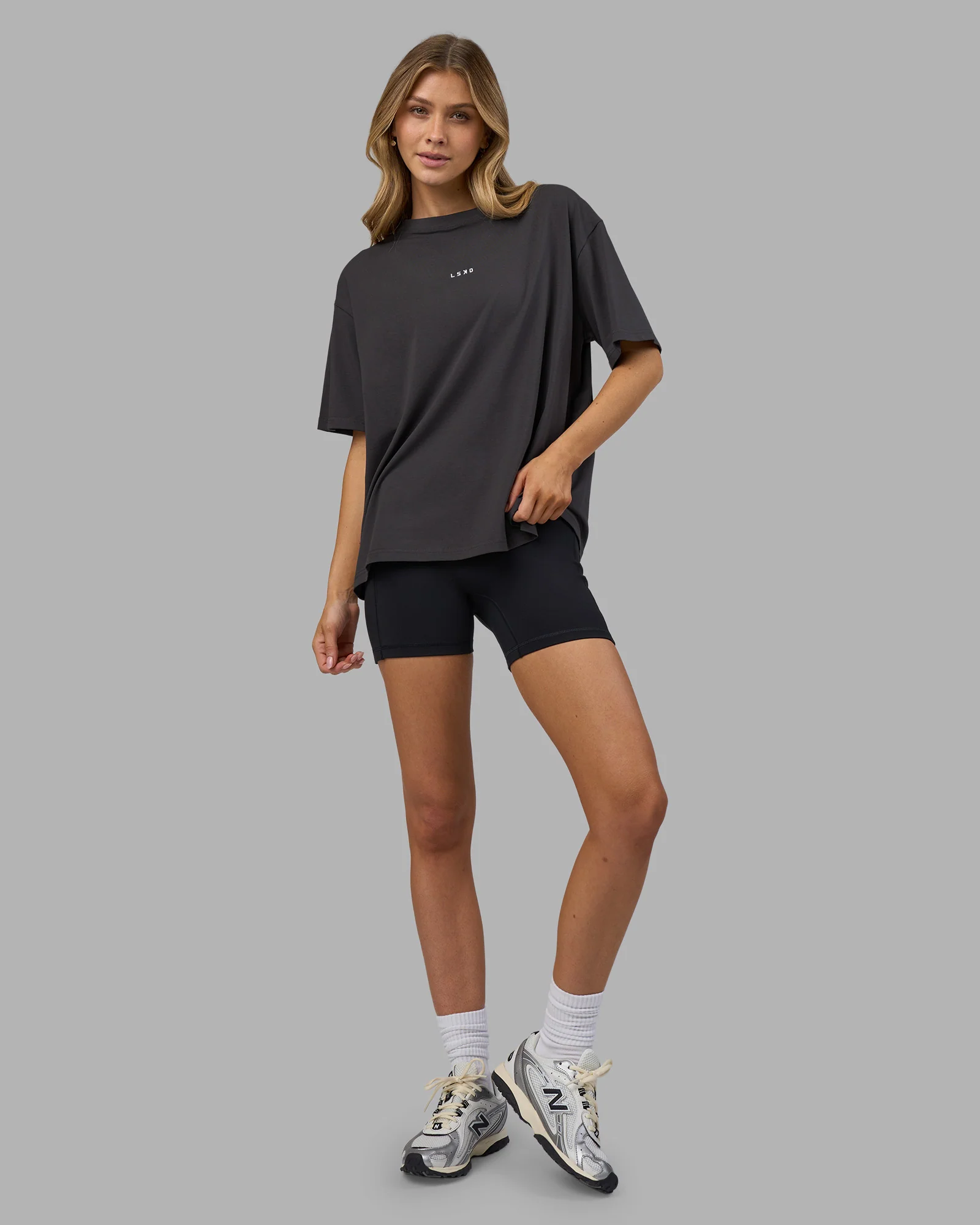 Go-To FLXCotton Oversized Tee - Dark Storm-White