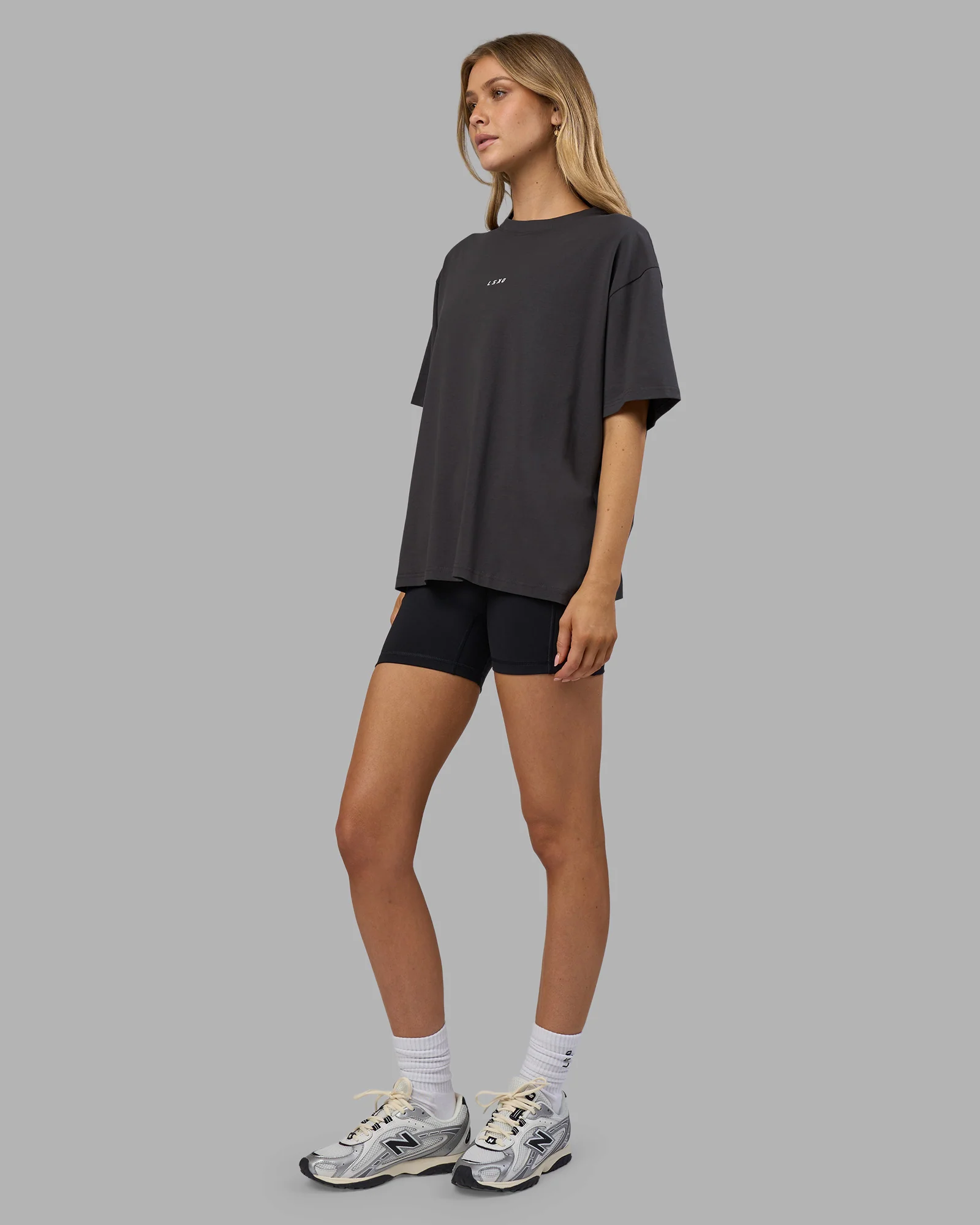 Go-To FLXCotton Oversized Tee - Dark Storm-White