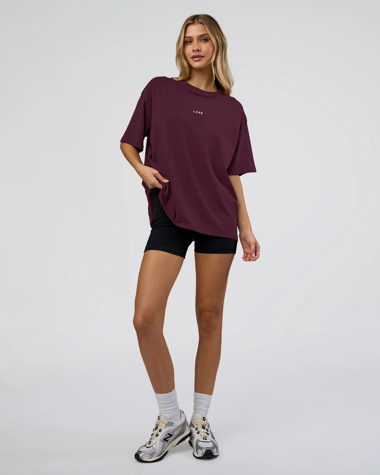 Go-To FLXCotton Oversized Tee - Cherry Lacquer-White