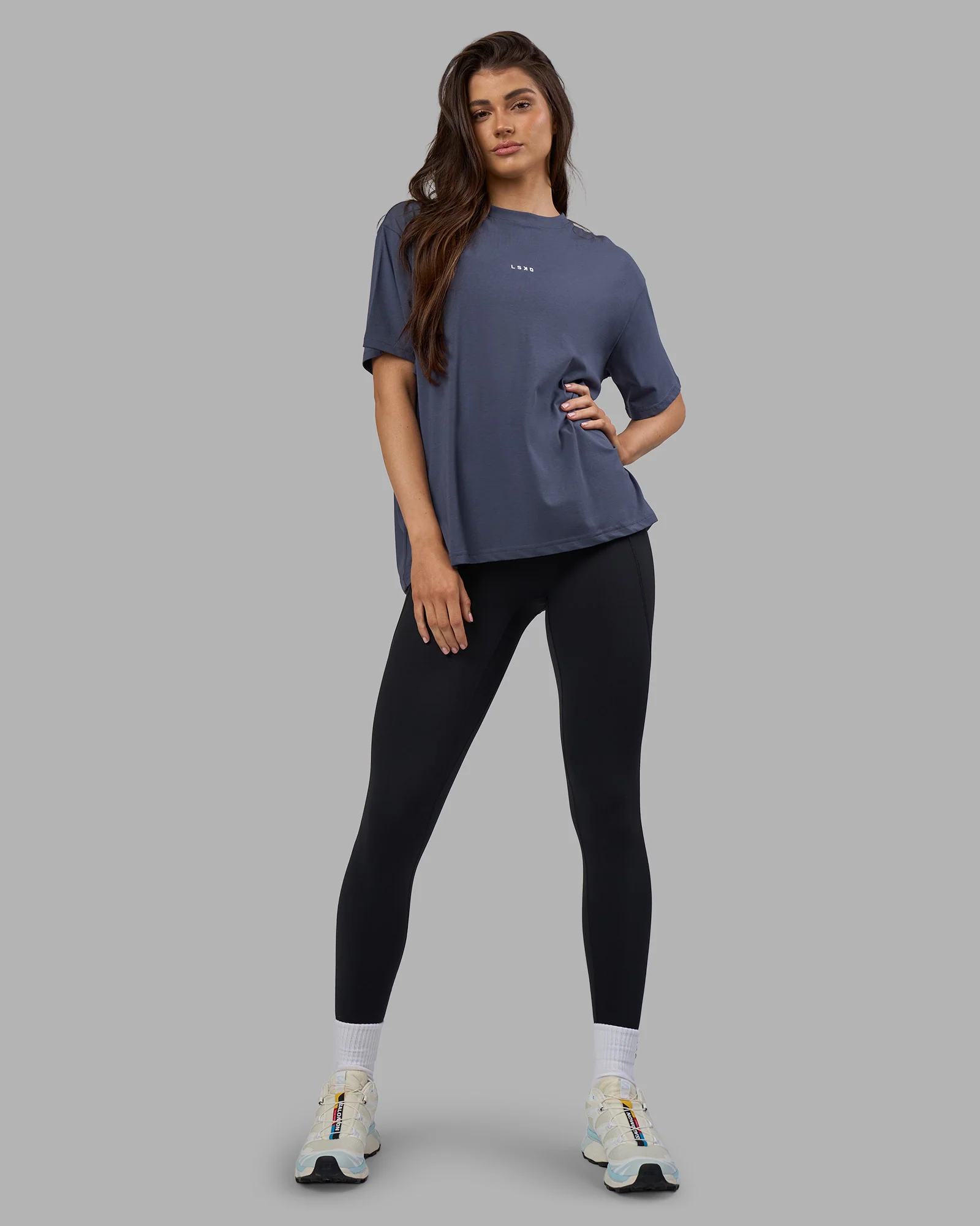 Go-To FLXCotton Oversized Tee - Night Shadow-White