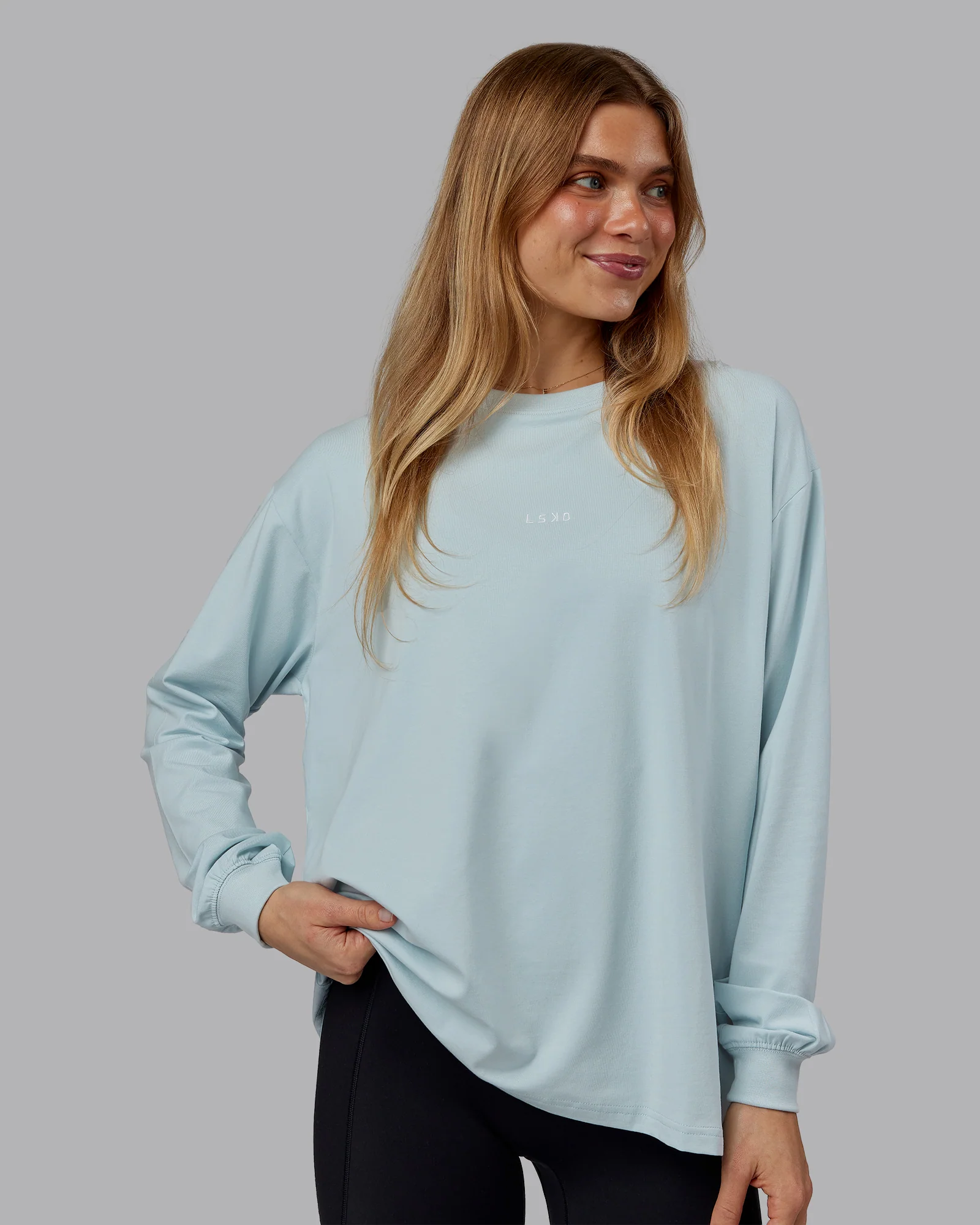 Go-To Long Sleeve FLXCotton Oversized Tee - Skyride-White