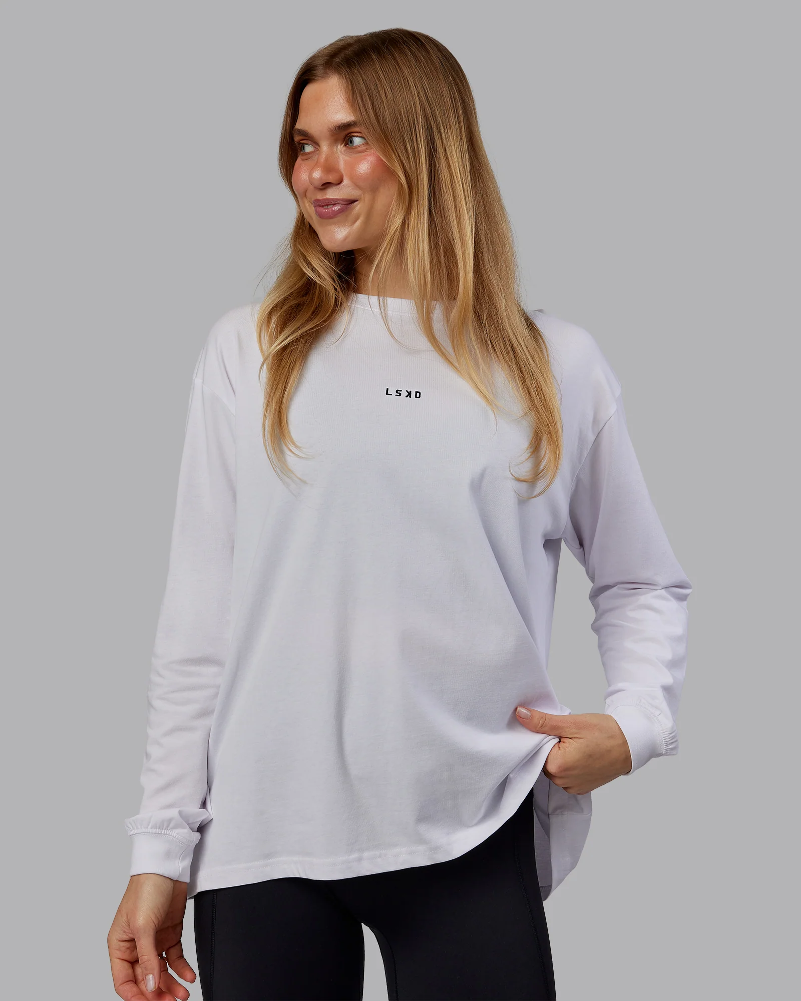 Go-To Long Sleeve FLXCotton Oversized Tee - White-Black