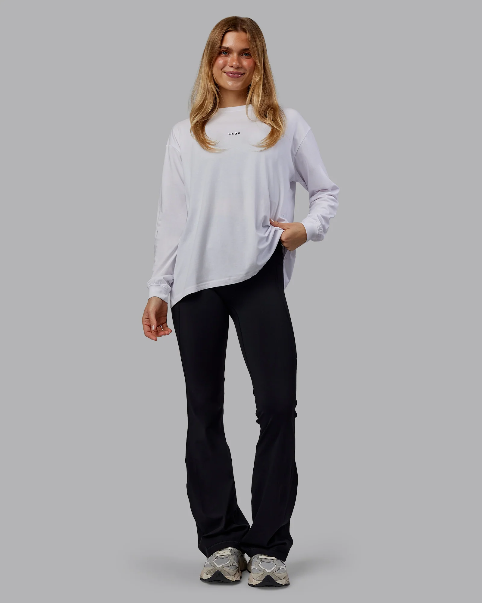 Go-To Long Sleeve FLXCotton Oversized Tee - White-Black