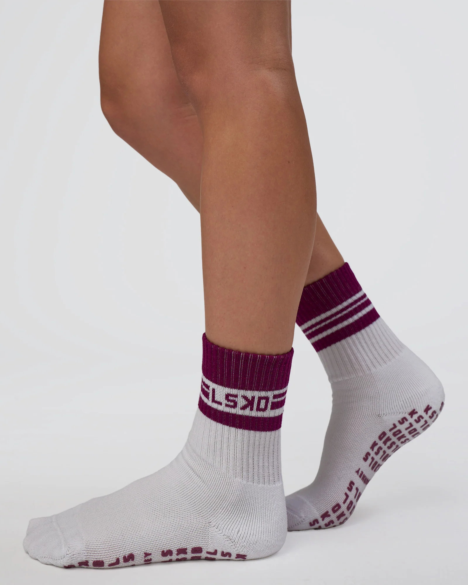 Aspire Pilates Grip Socks - White-Plum Caspia