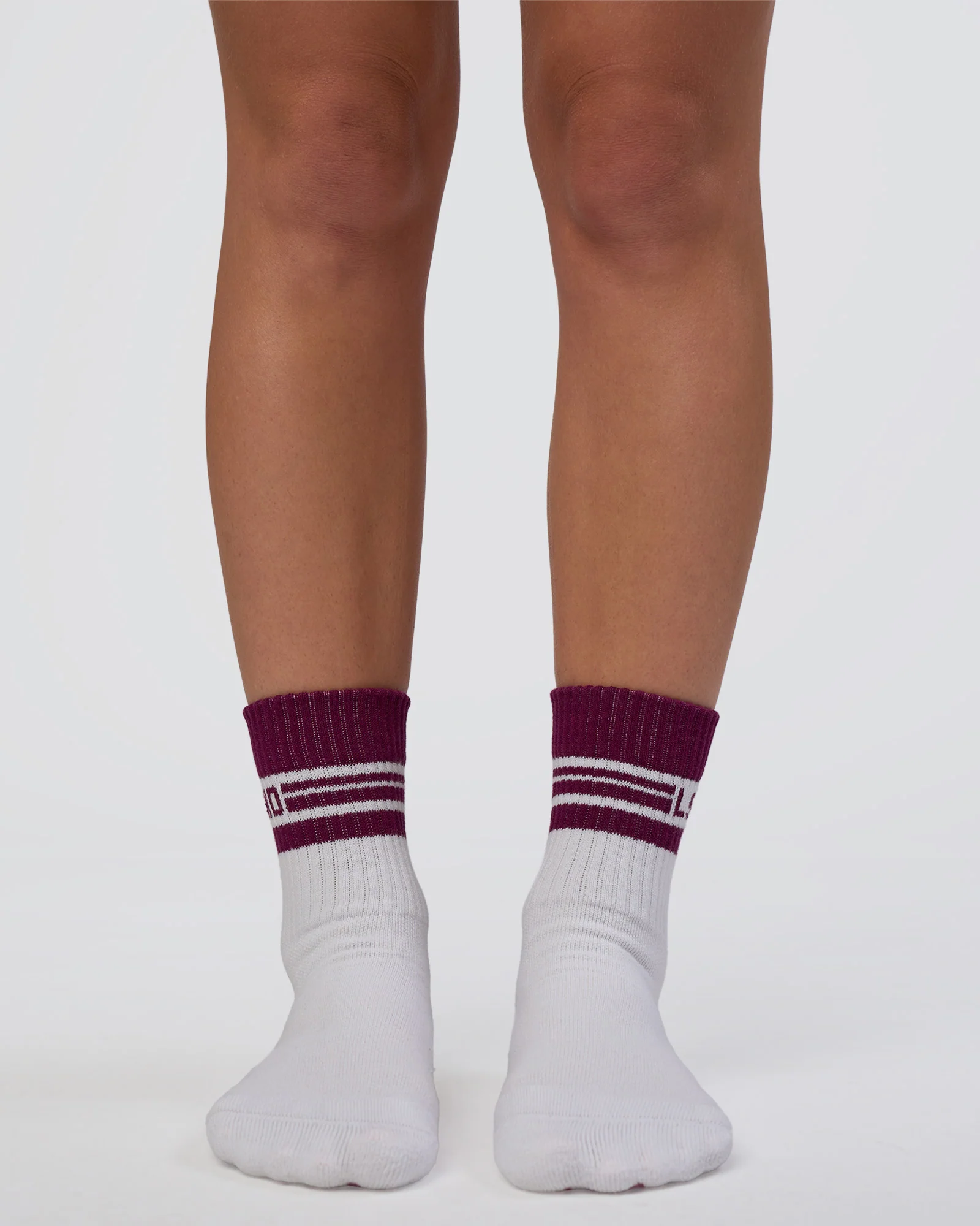 Aspire Pilates Grip Socks - White-Plum Caspia 3 Aspire Pilates Grip Socks - White-Plum Caspia