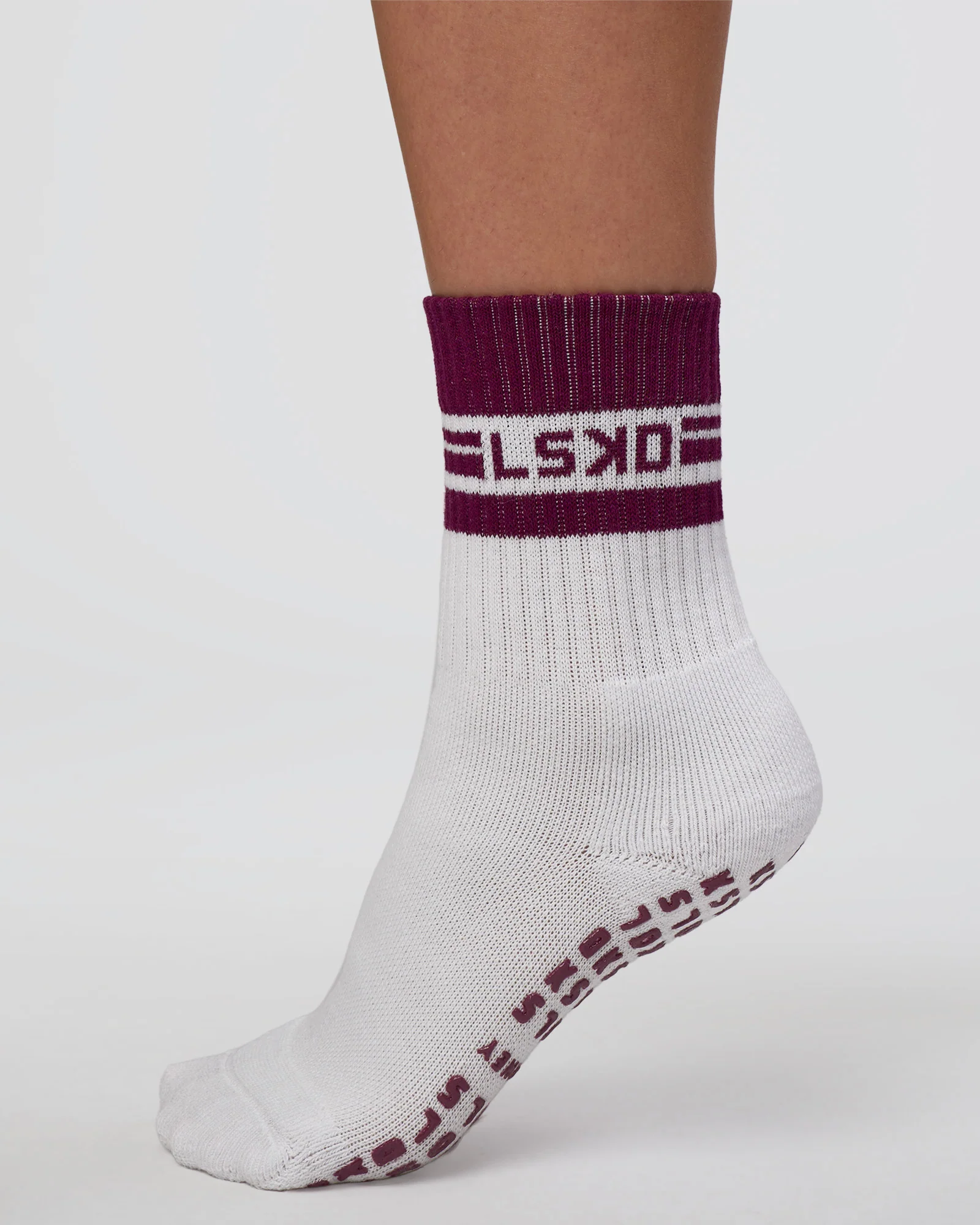 Aspire Pilates Grip Socks - White-Plum Caspia 4 Aspire Pilates Grip Socks - White-Plum Caspia
