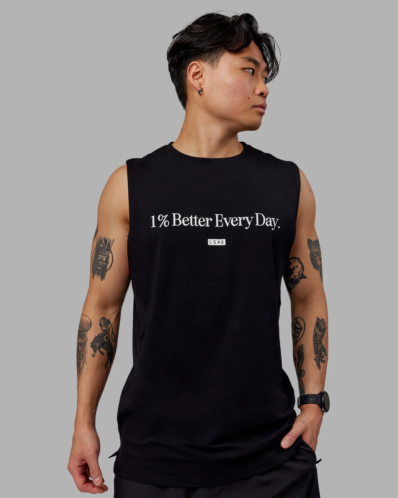 1% Better FLXCotton Training Fit Tank - Black-White