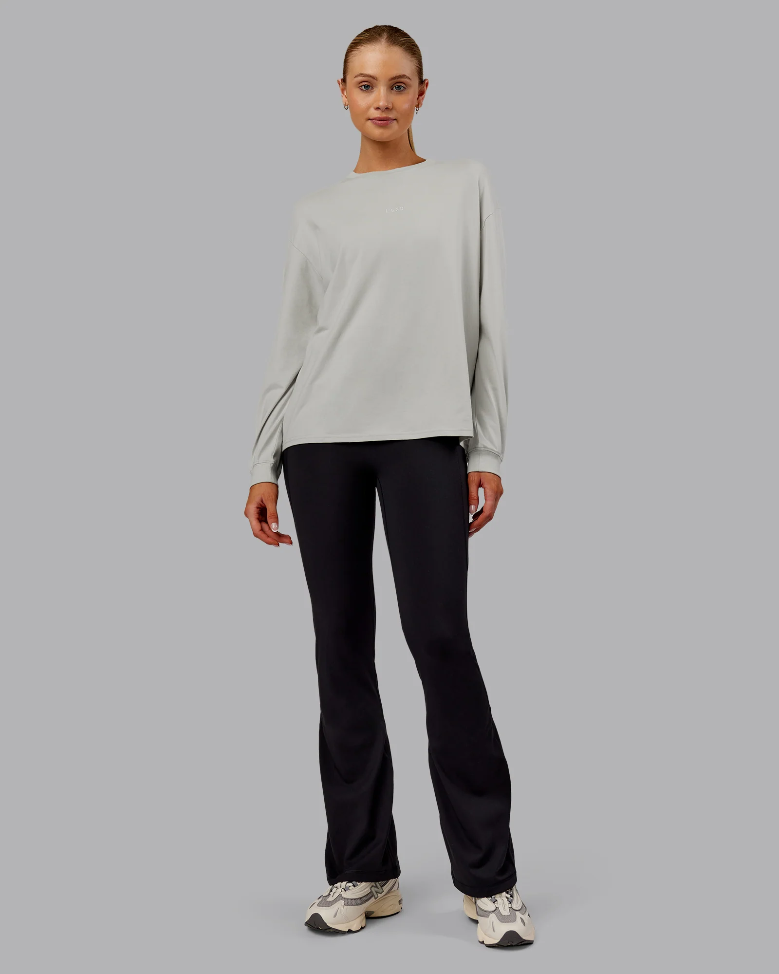 Go-To Long Sleeve FLXCotton Oversized Tee - Digital Mist-White