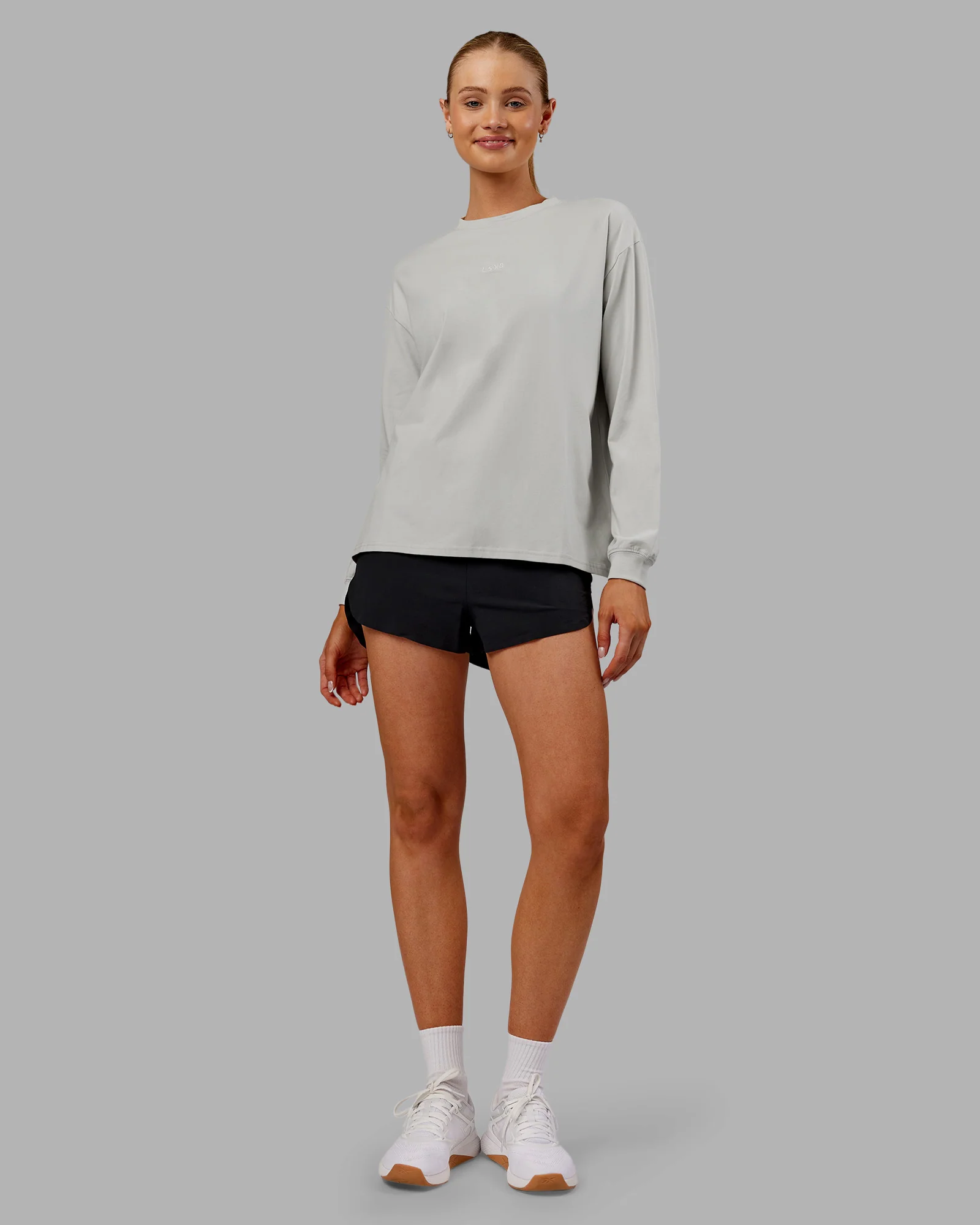 Go-To Long Sleeve FLXCotton Oversized Tee - Digital Mist-White