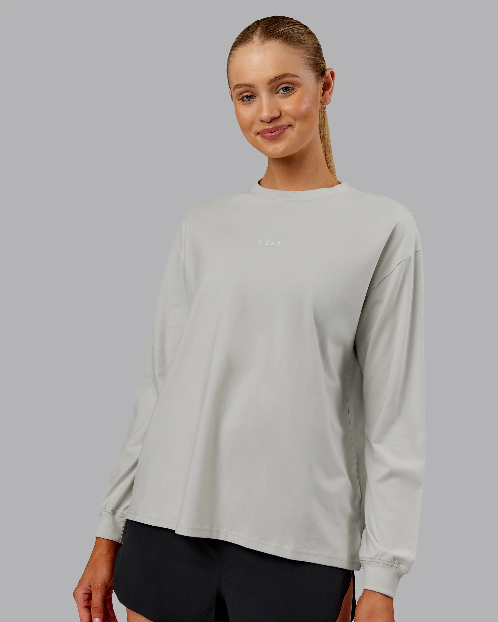 Go-To Long Sleeve FLXCotton Oversized Tee - Digital Mist-White 4 Go-To Long Sleeve FLXCotton Oversized Tee - Digital Mist-White