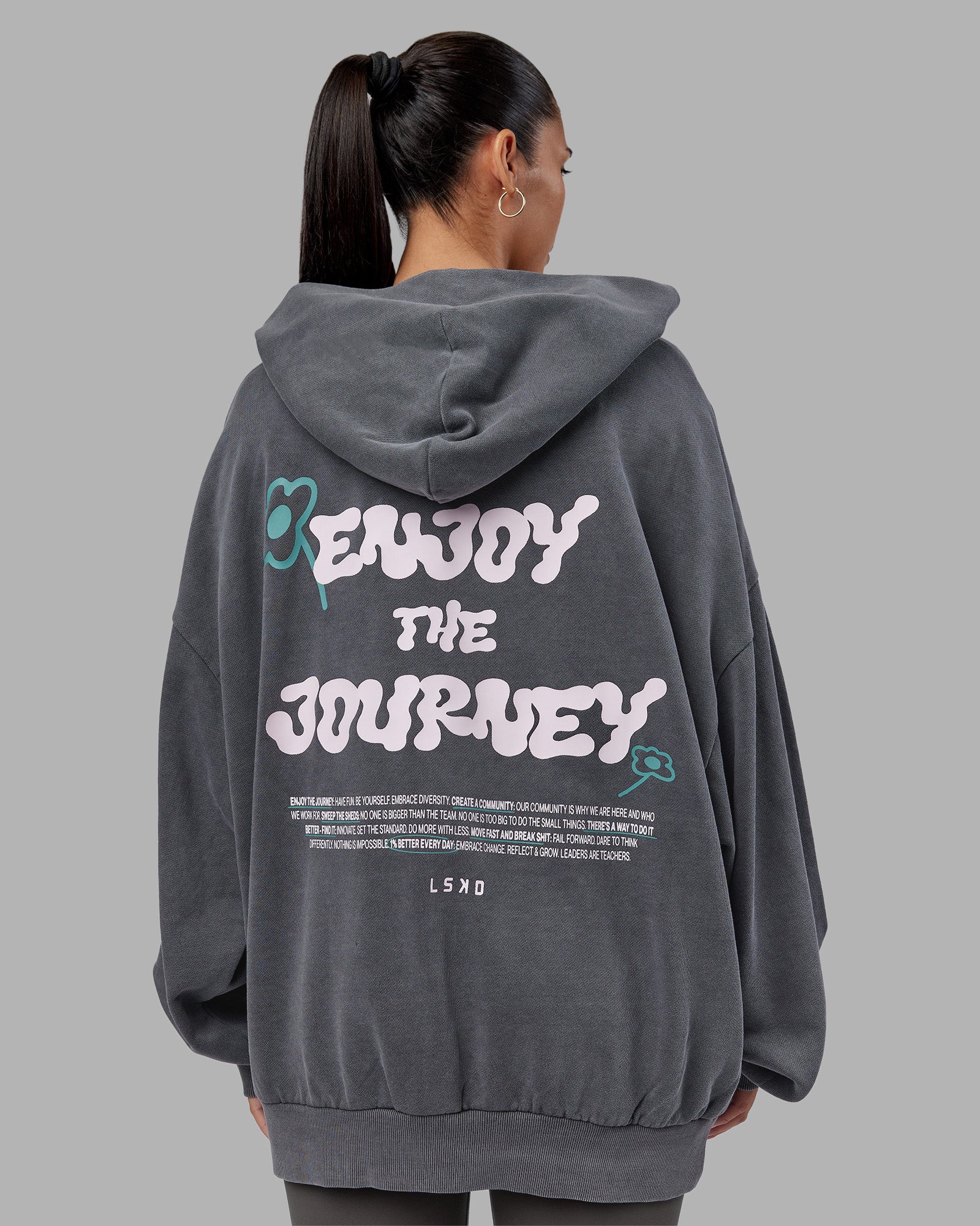 ETJ Values Washed Oversize Hoodie - Dark Storm-Light Bubblegum