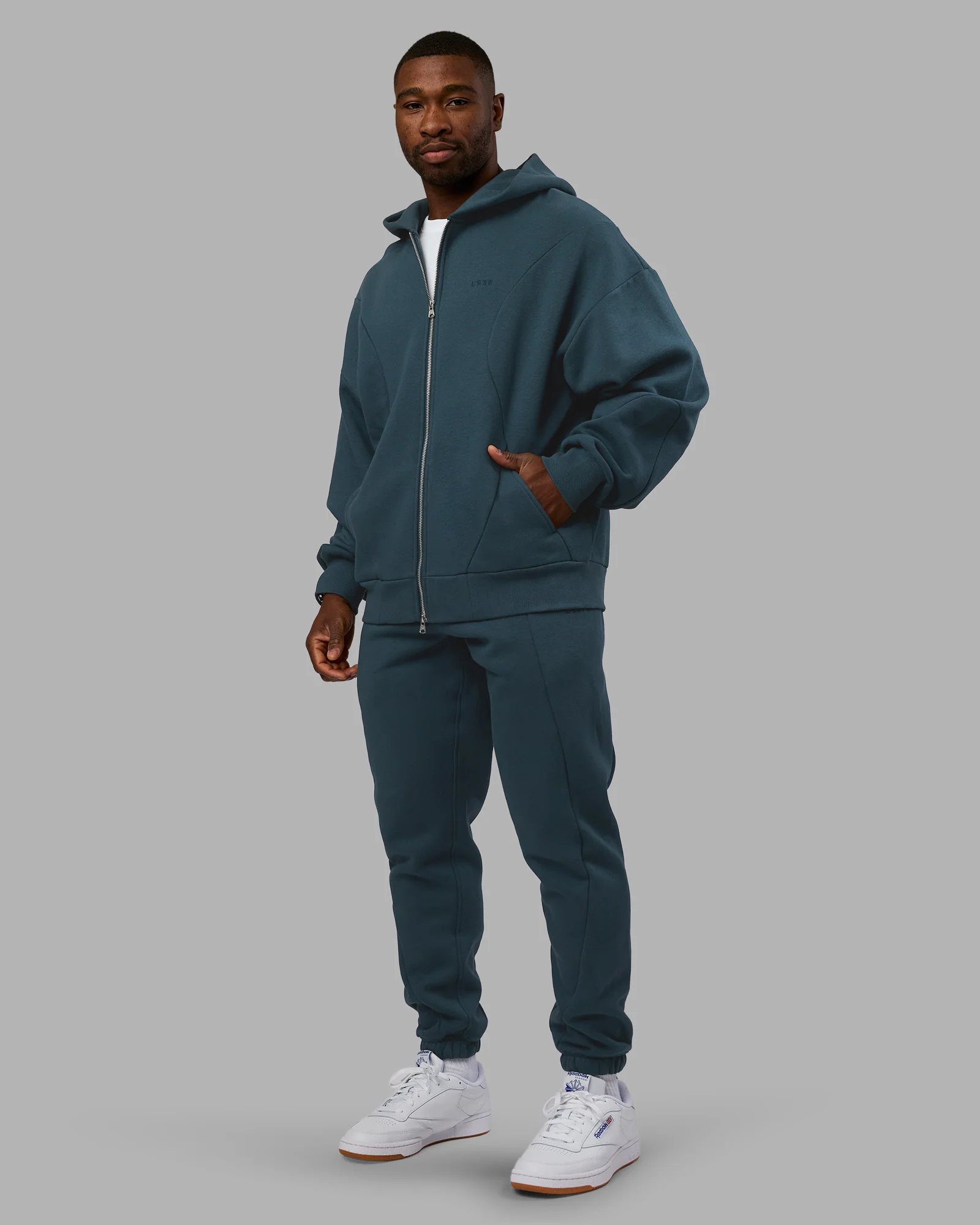 Stream Oversized Panel Zip Hoodie - Deep Sea