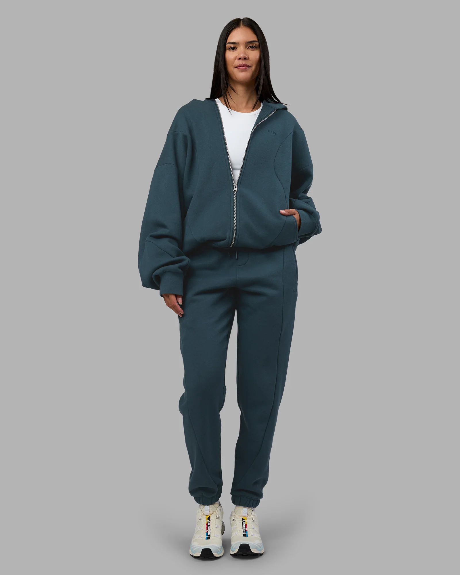 Stream Oversized Panel Zip Hoodie - Deep Sea