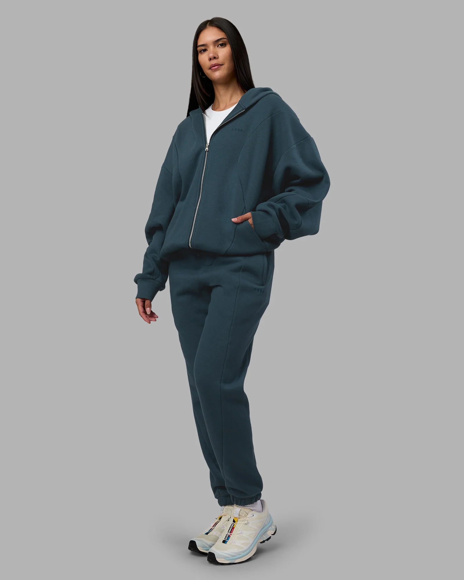 Stream Oversized Panel Zip Hoodie - Deep Sea