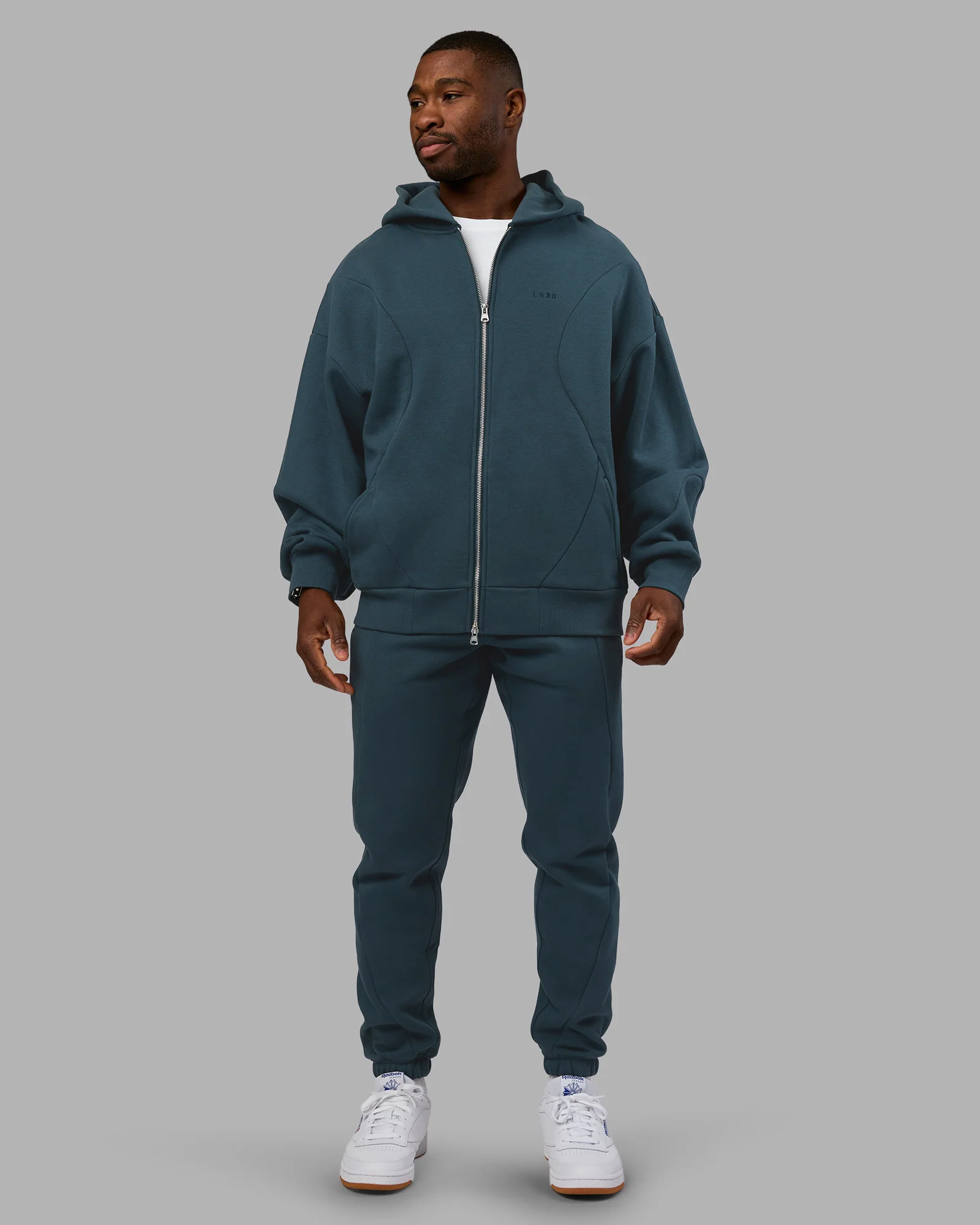 Stream Oversized Panel Zip Hoodie - Deep Sea