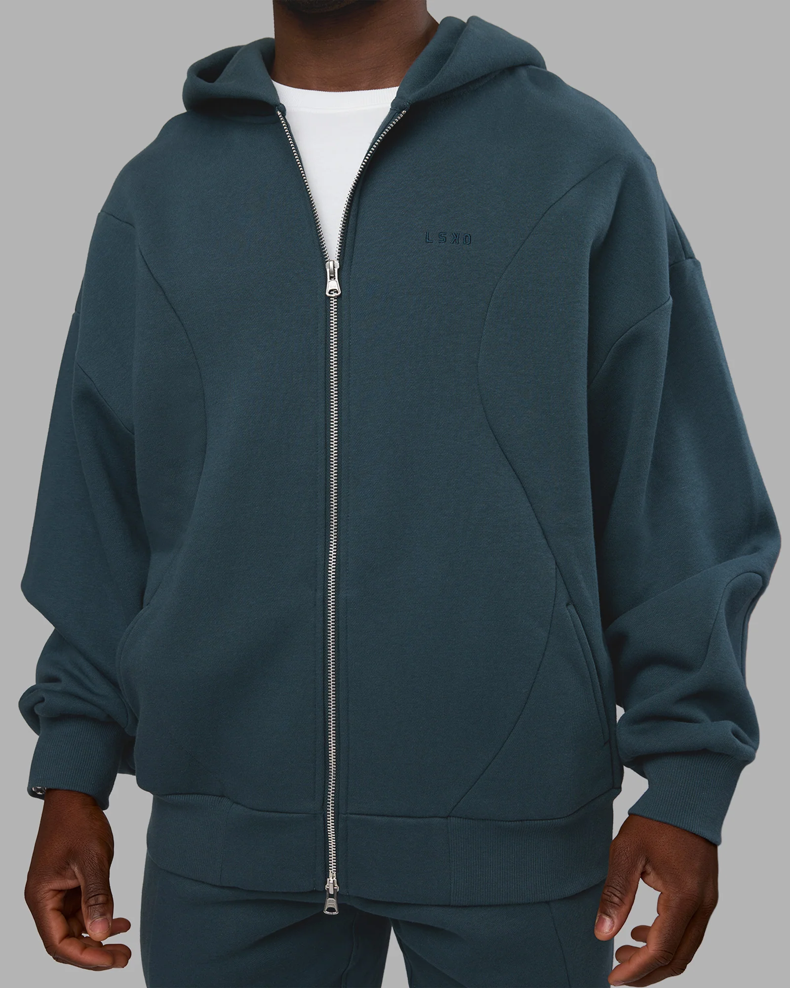 Stream Oversized Panel Zip Hoodie - Deep Sea