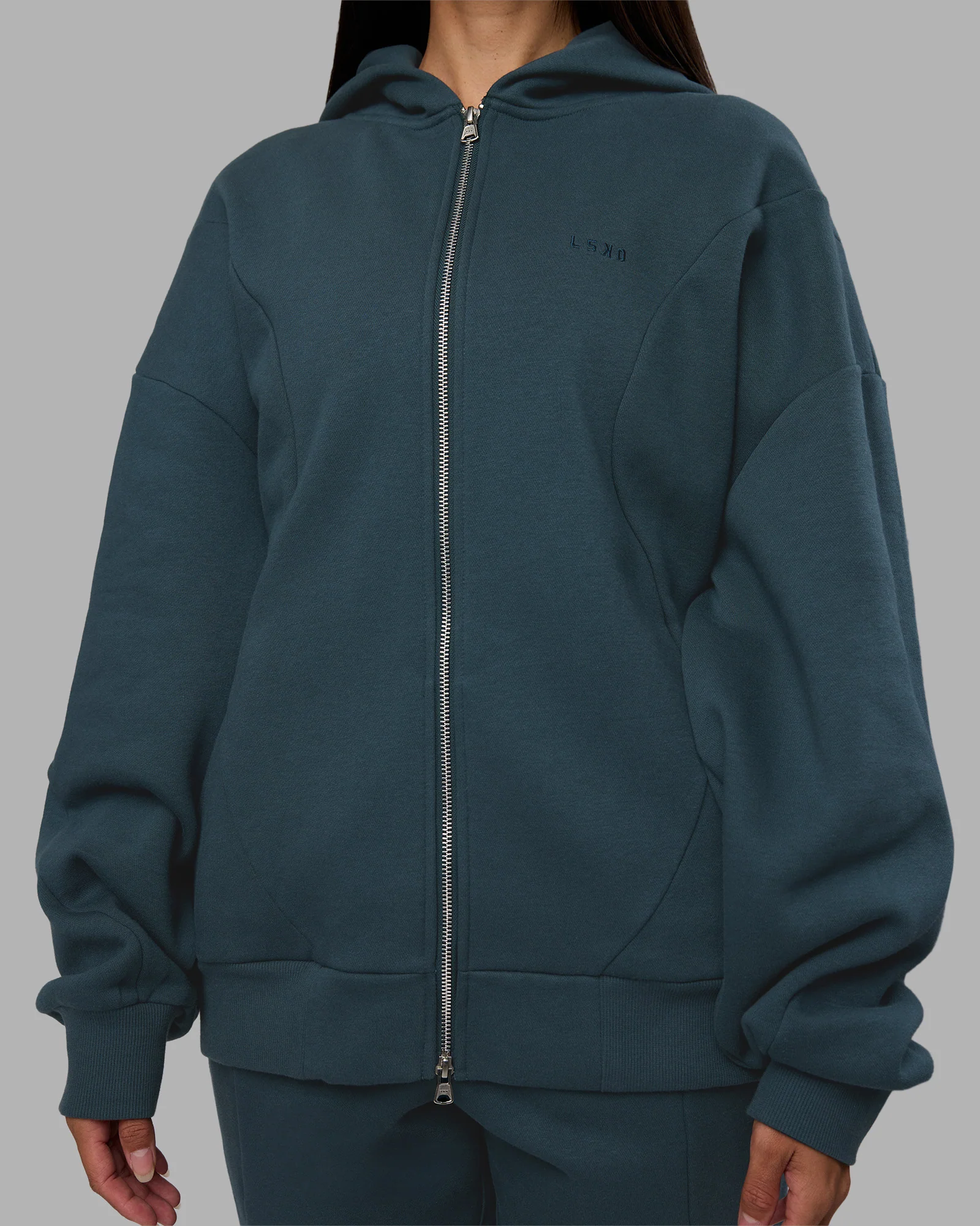 Stream Oversized Panel Zip Hoodie - Deep Sea