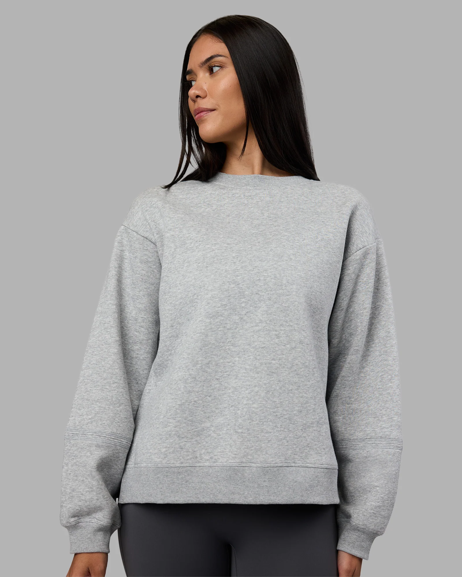 Full Form Fleece Sweater with Side Slits - Marl Grey