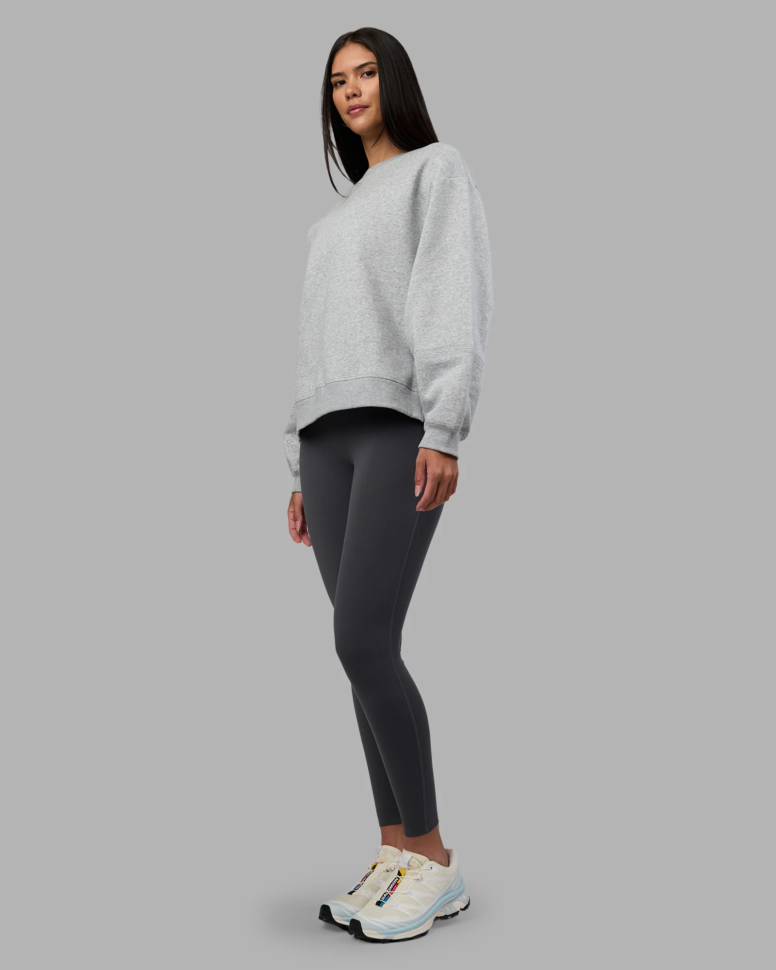 Full Form Fleece Sweater with Side Slits - Marl Grey