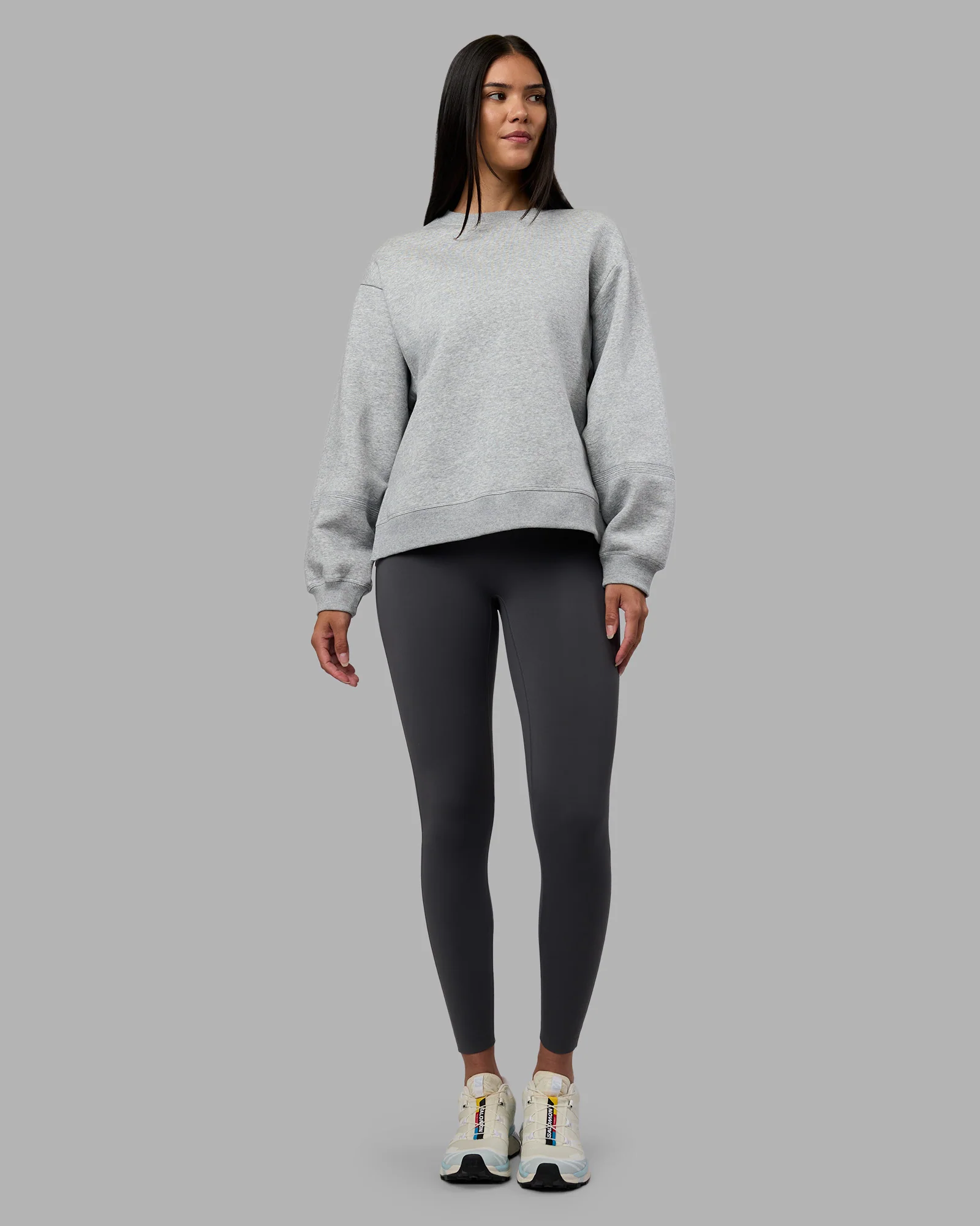 Full Form Fleece Sweater with Side Slits - Marl Grey