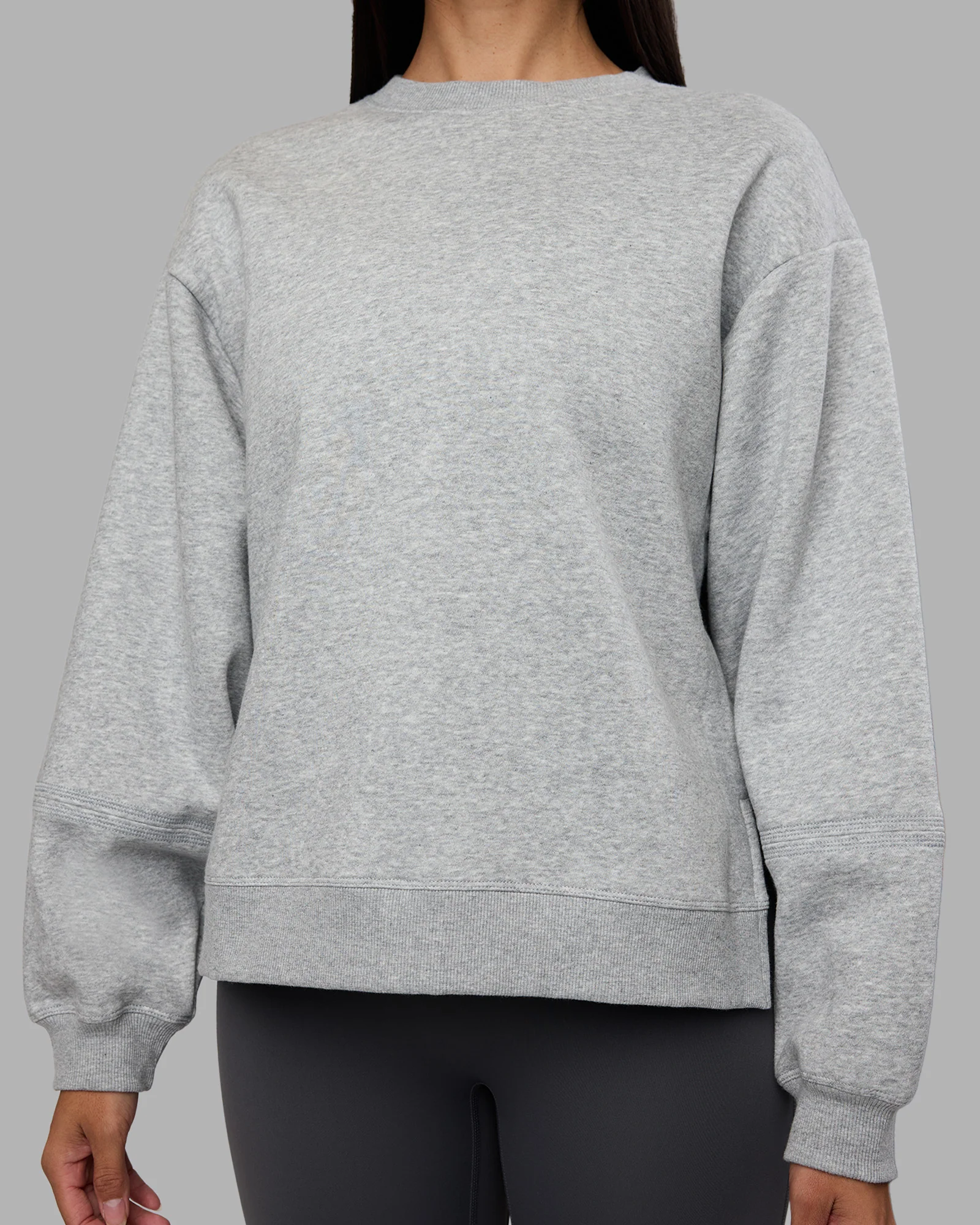 Full Form Fleece Sweater with Side Slits - Marl Grey