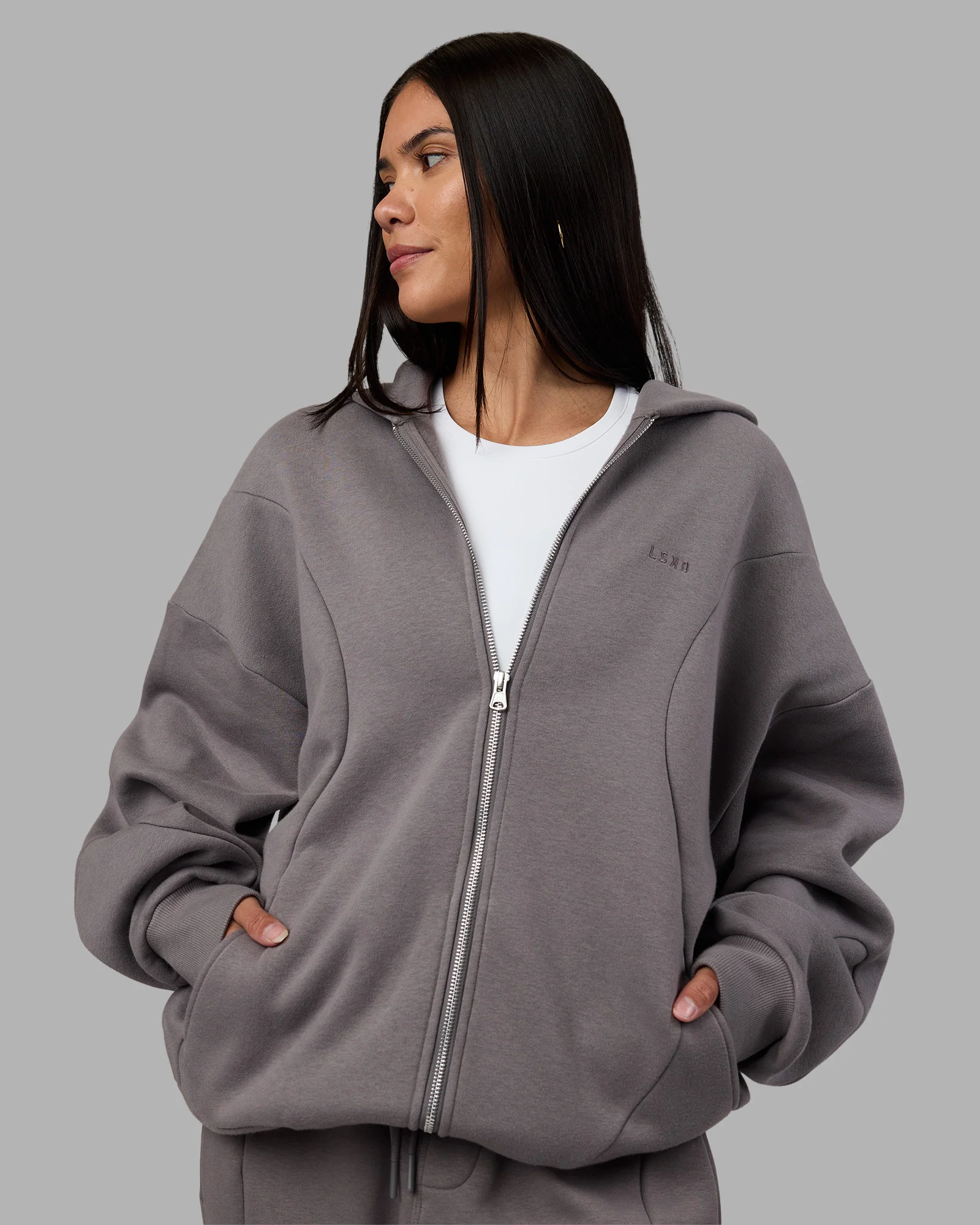 Stream Oversized Panel Zip Hoodie - Storm Front