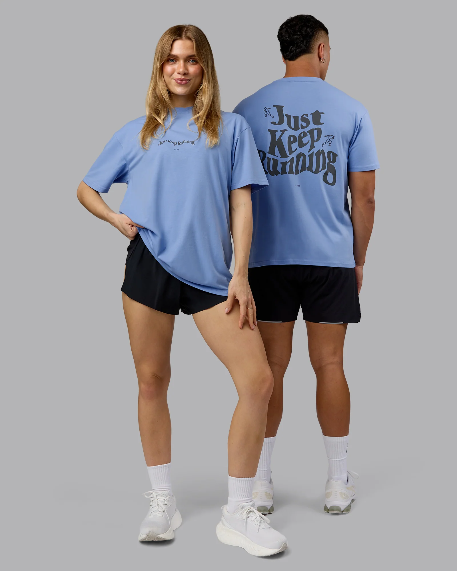 Just Run FLXCotton Oversized Tee - Soft Blue-Dark Storm