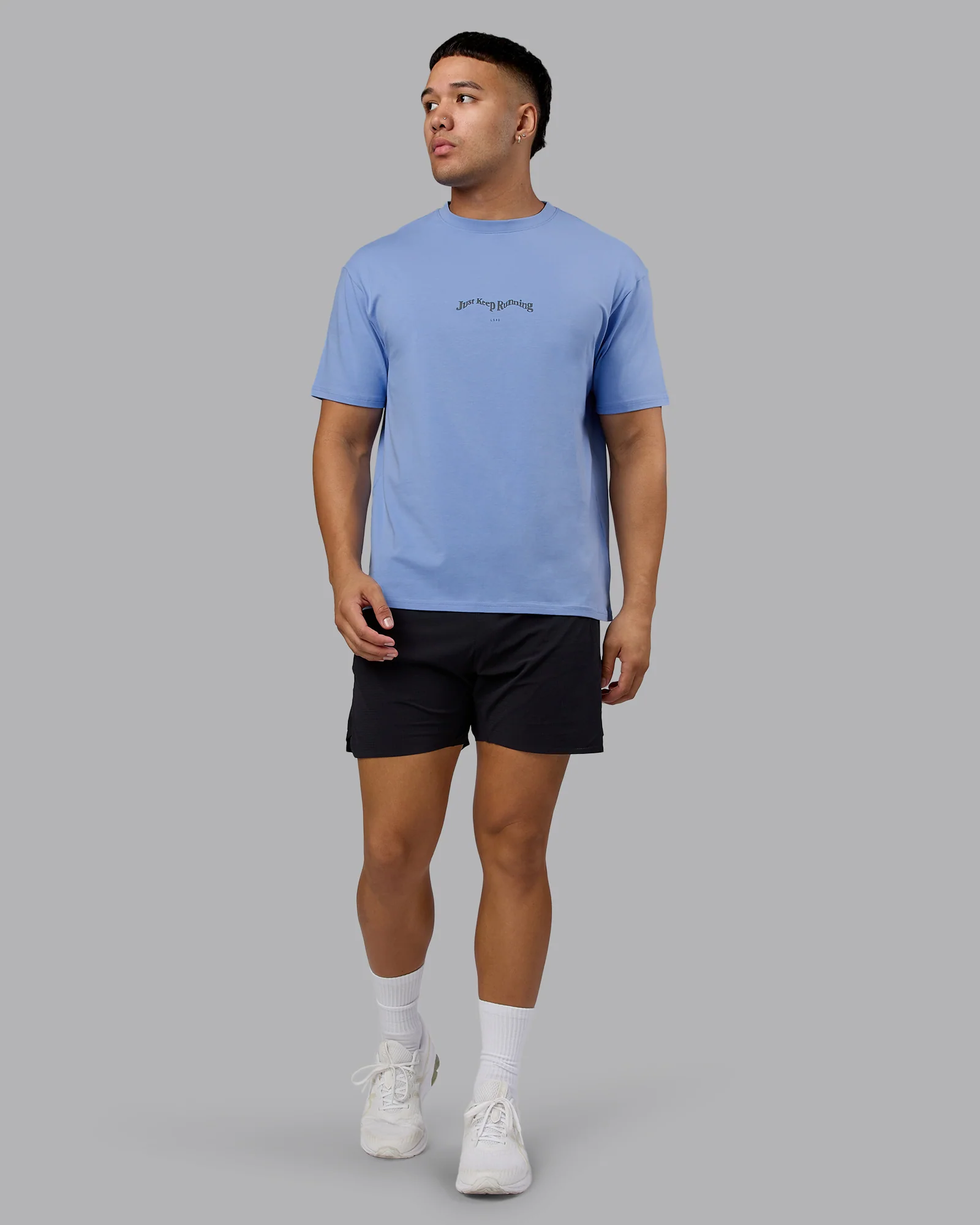 Just Run FLXCotton Oversized Tee - Soft Blue-Dark Storm
