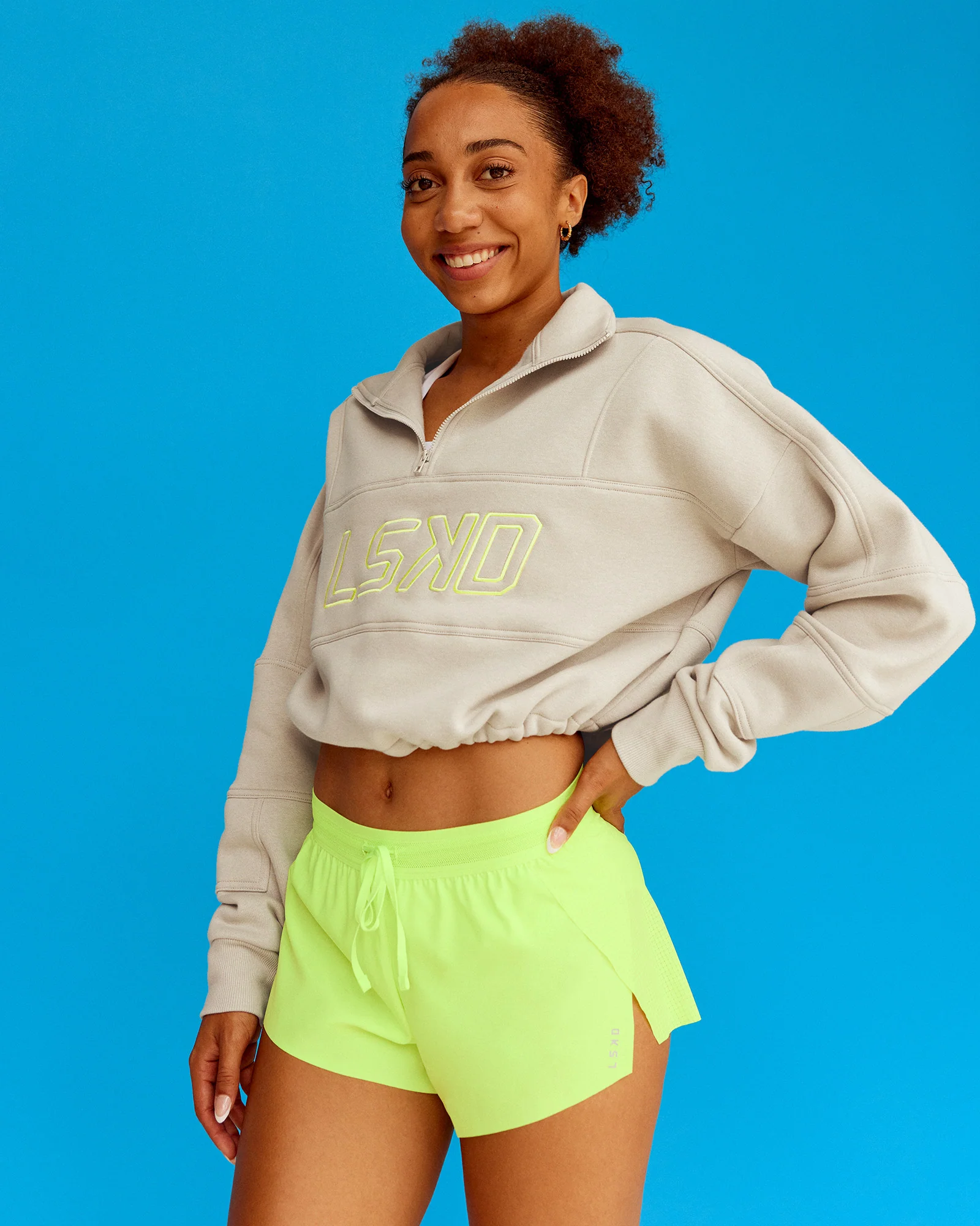 Slam Quarter Zip Sweater - Shale Beige-Lime Glo