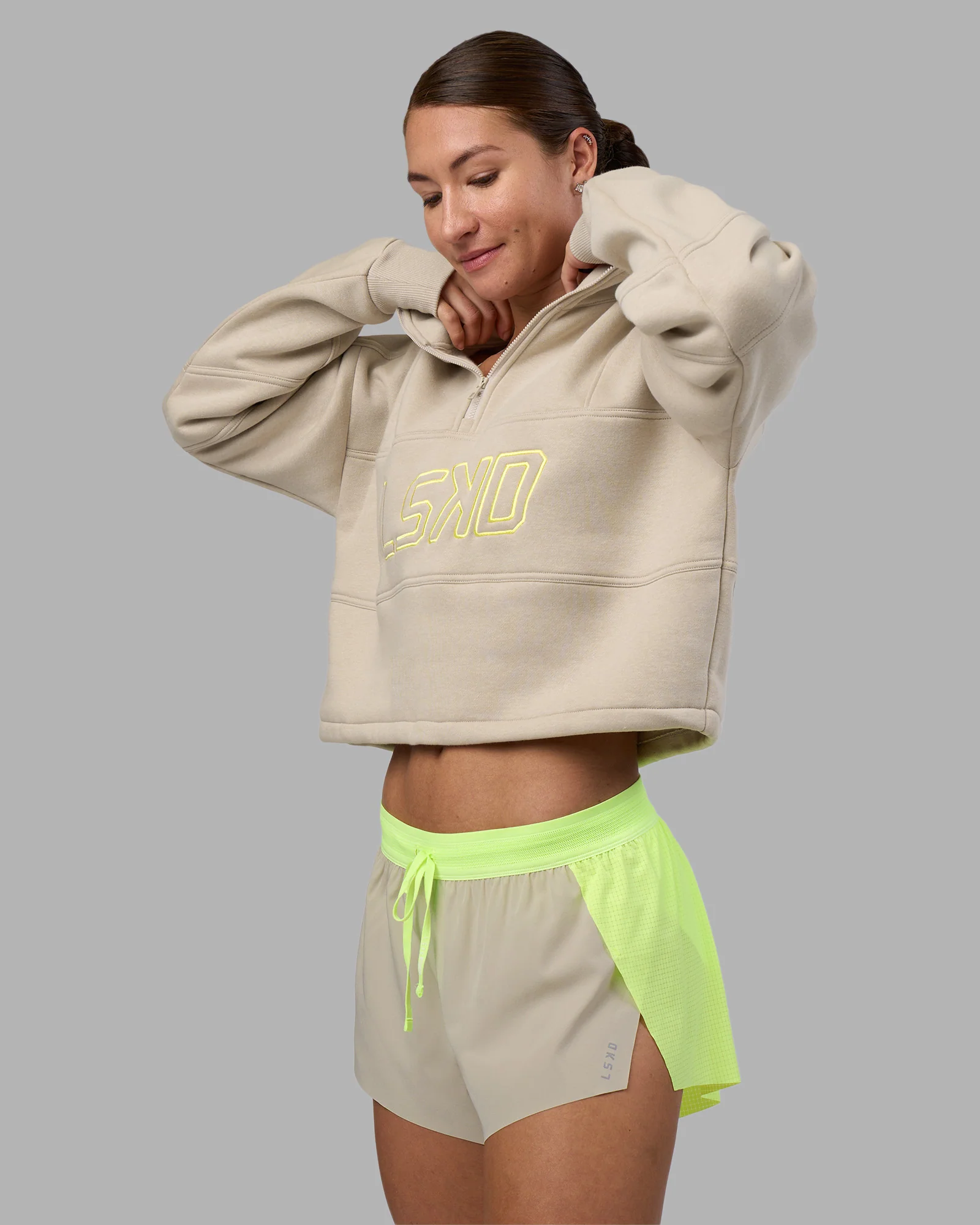 Slam Quarter Zip Sweater - Shale Beige-Lime Glo 10 Slam Quarter Zip Sweater - Shale Beige-Lime Glo