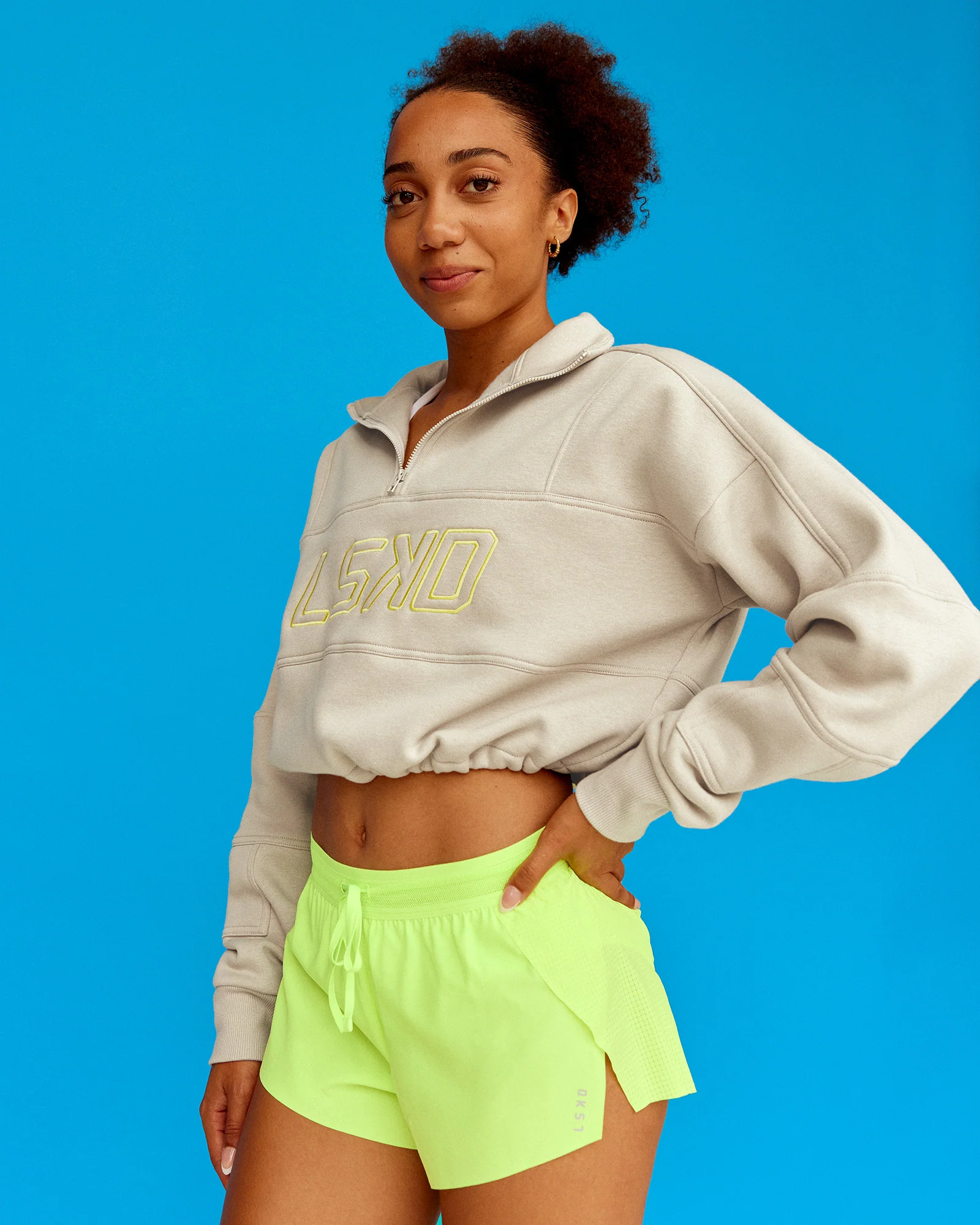 Slam Quarter Zip Sweater - Shale Beige-Lime Glo 4 Slam Quarter Zip Sweater - Shale Beige-Lime Glo