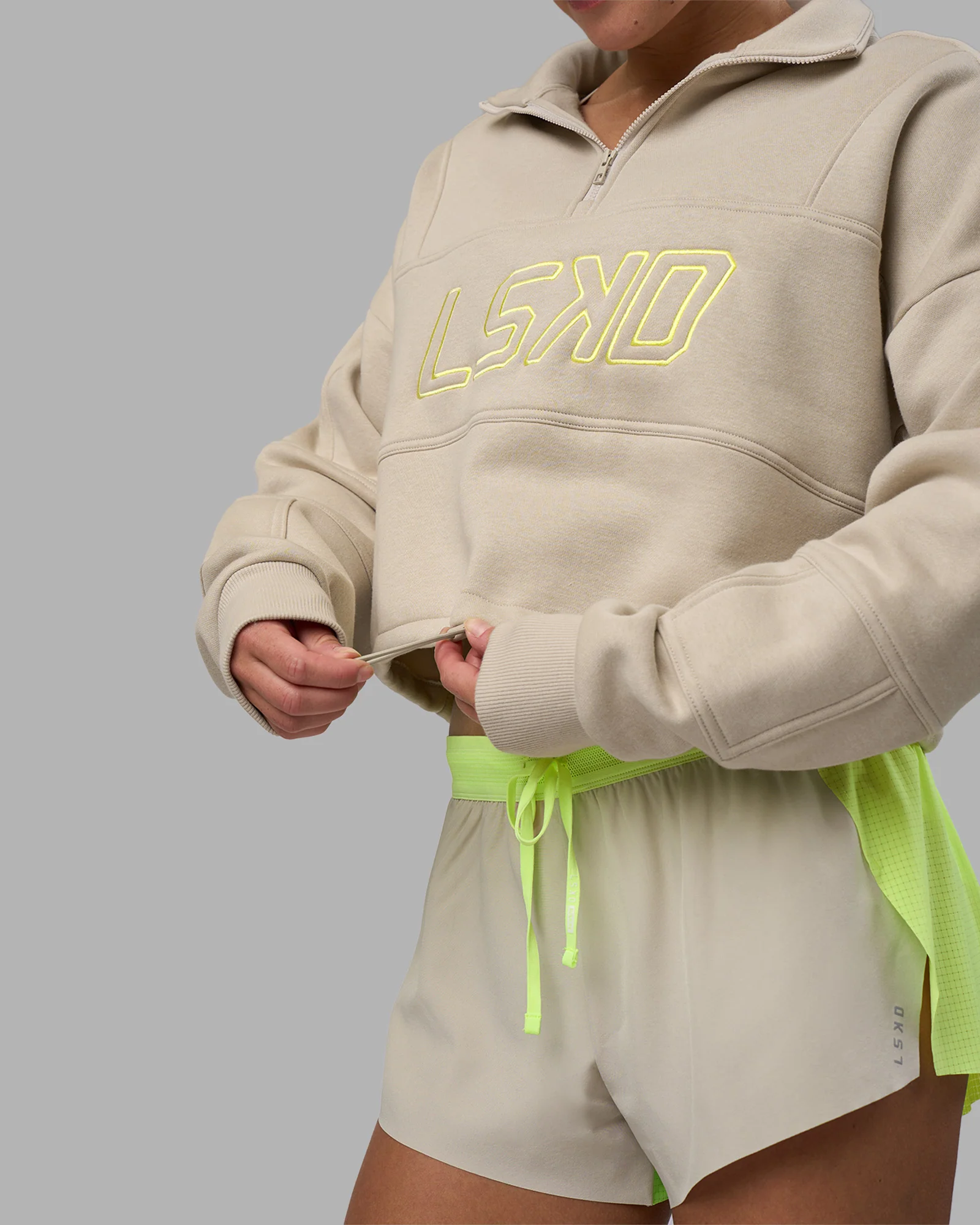 Slam Quarter Zip Sweater - Shale Beige-Lime Glo 7 Slam Quarter Zip Sweater - Shale Beige-Lime Glo