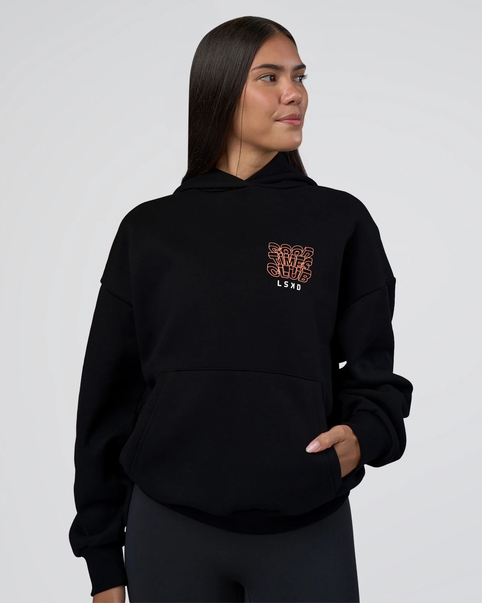 GTC CVC Fleece Unisex Oversized Hoodie - Black-Cantaloupe 3 GTC CVC Fleece Unisex Oversized Hoodie - Black-Cantaloupe