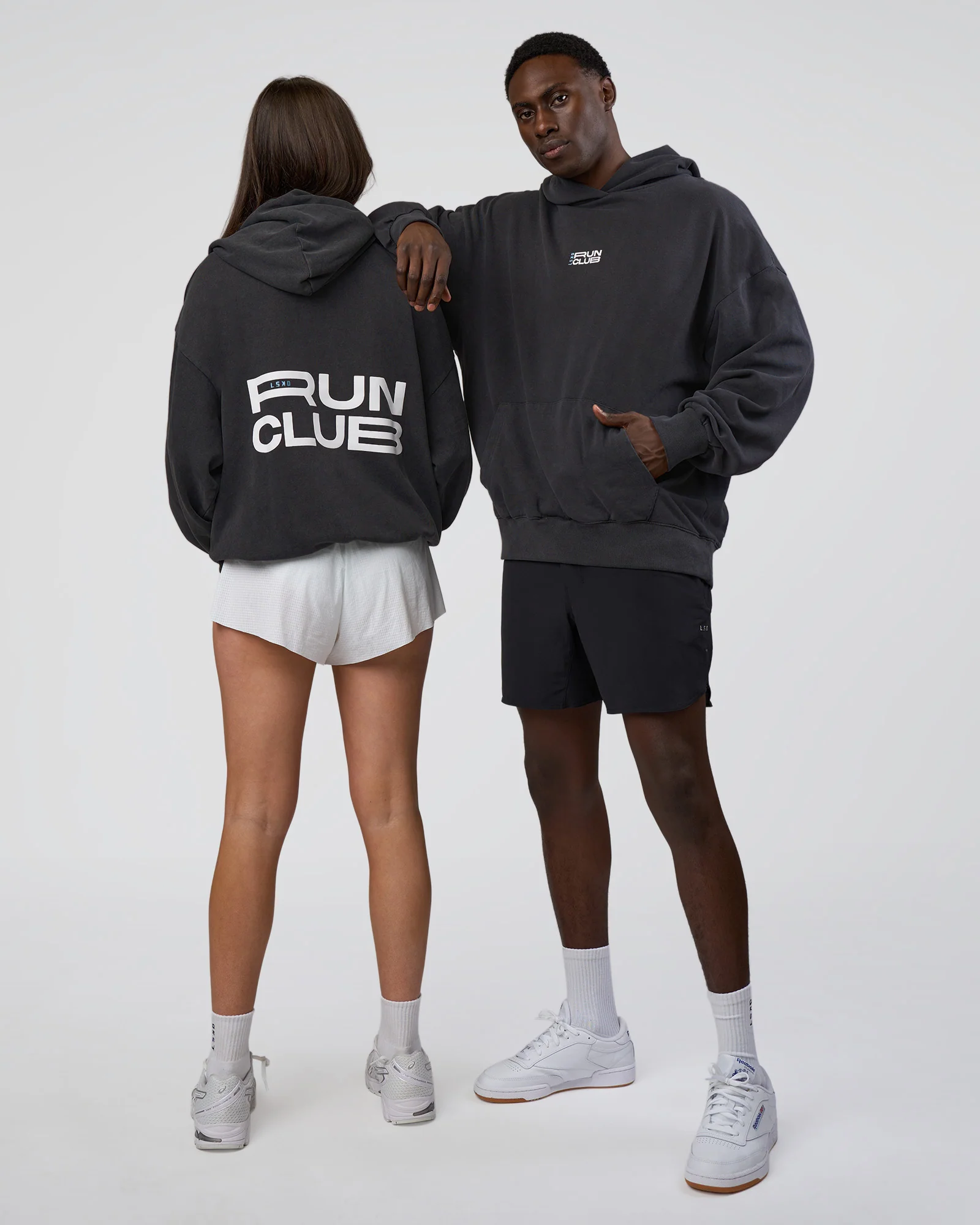 Runner’s Unisex Oversized Hoodie - Black Washed-White