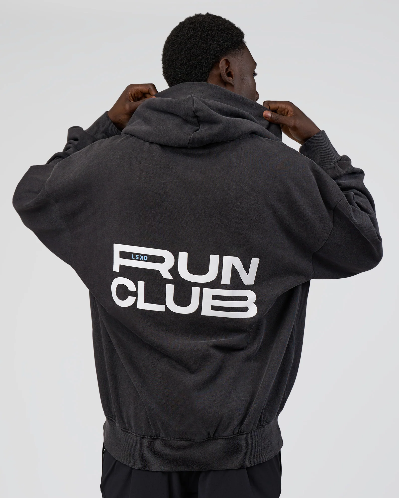 Runner’s Unisex Oversized Hoodie - Black Washed-White 3 Runner’s Unisex Oversized Hoodie - Black Washed-White
