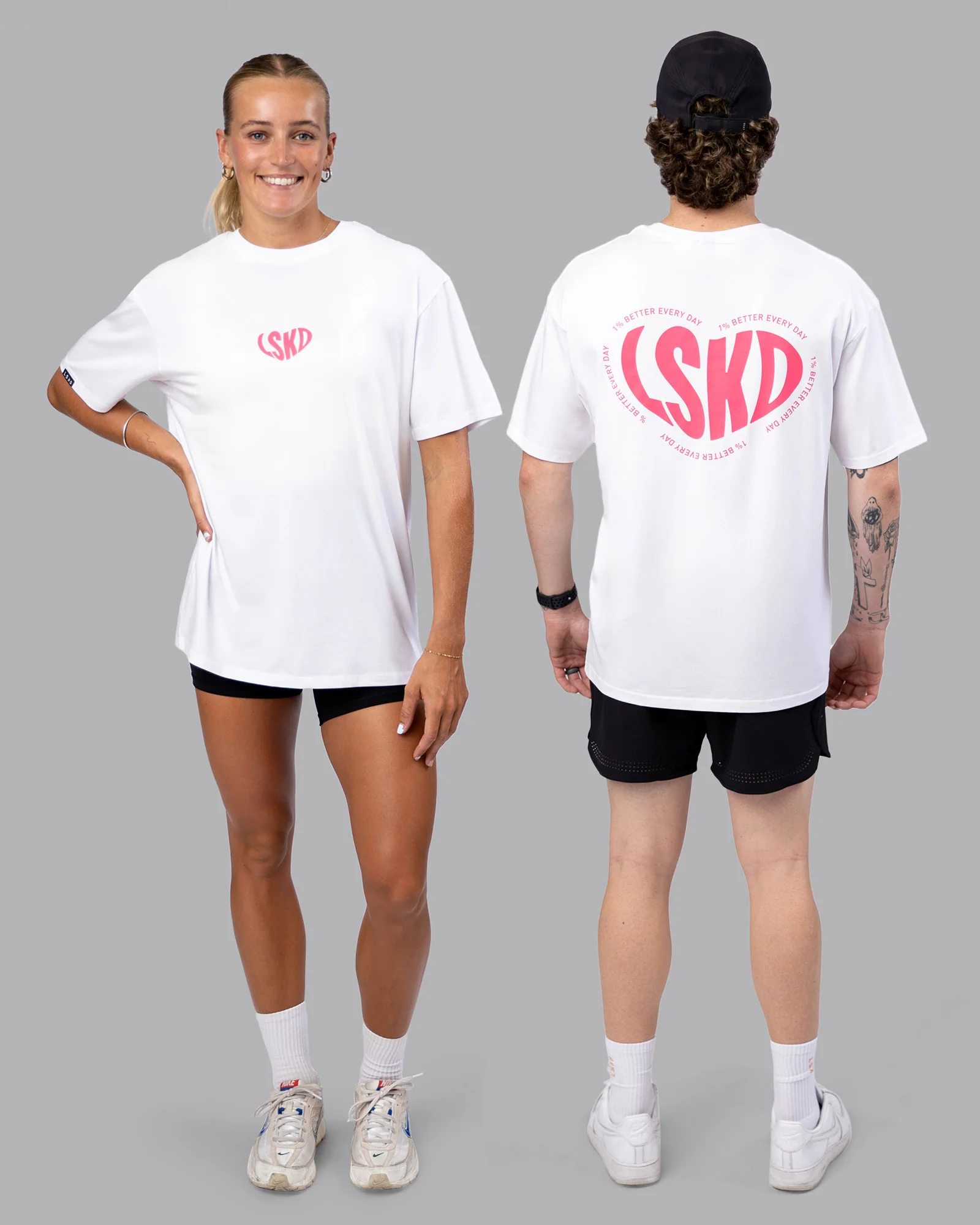 Unisex Love To Train FLXCotton Tee Oversize - White-Pink Lemonade