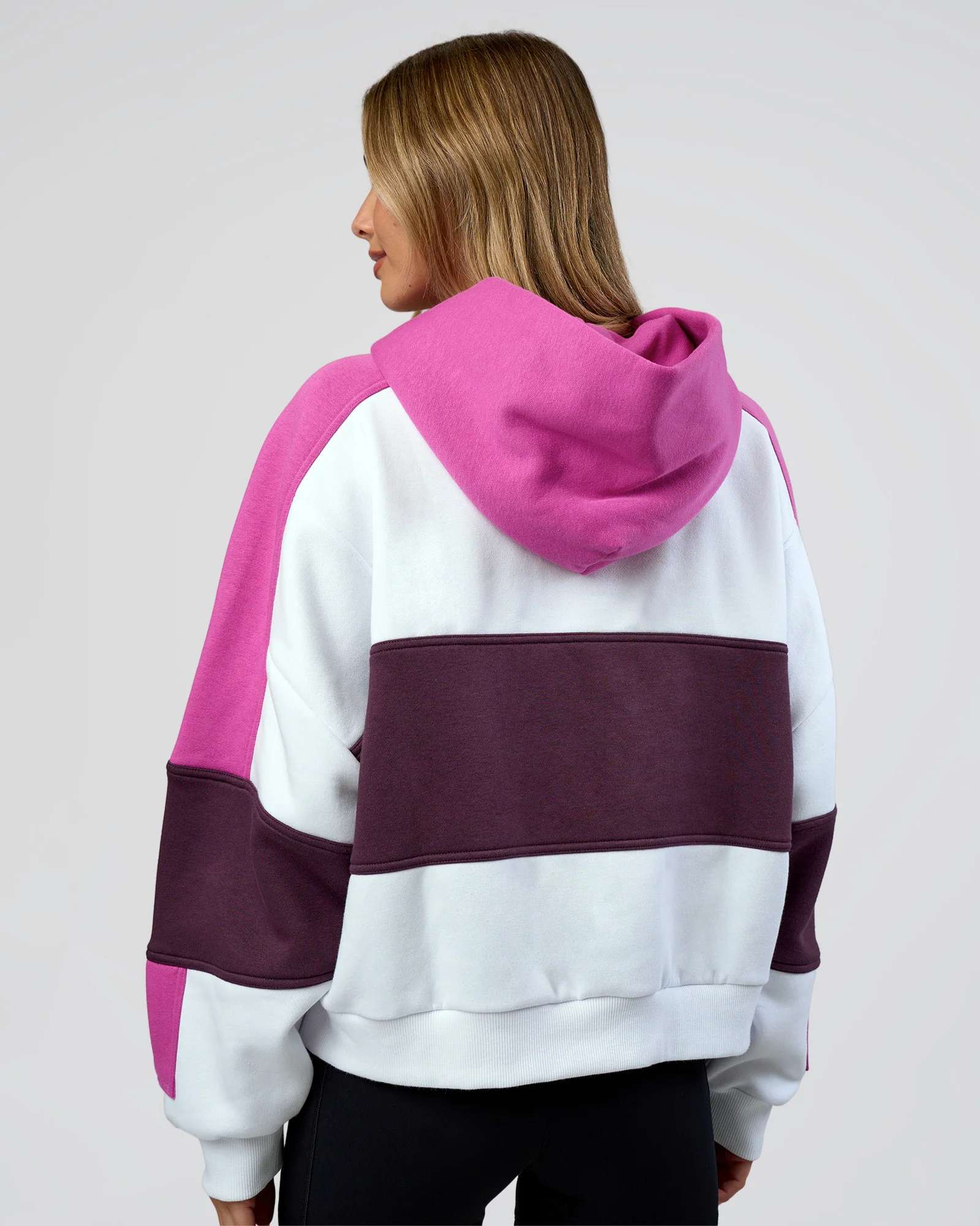 Slam Cropped Oversized Hoodie - White-Ultra Fuchsia