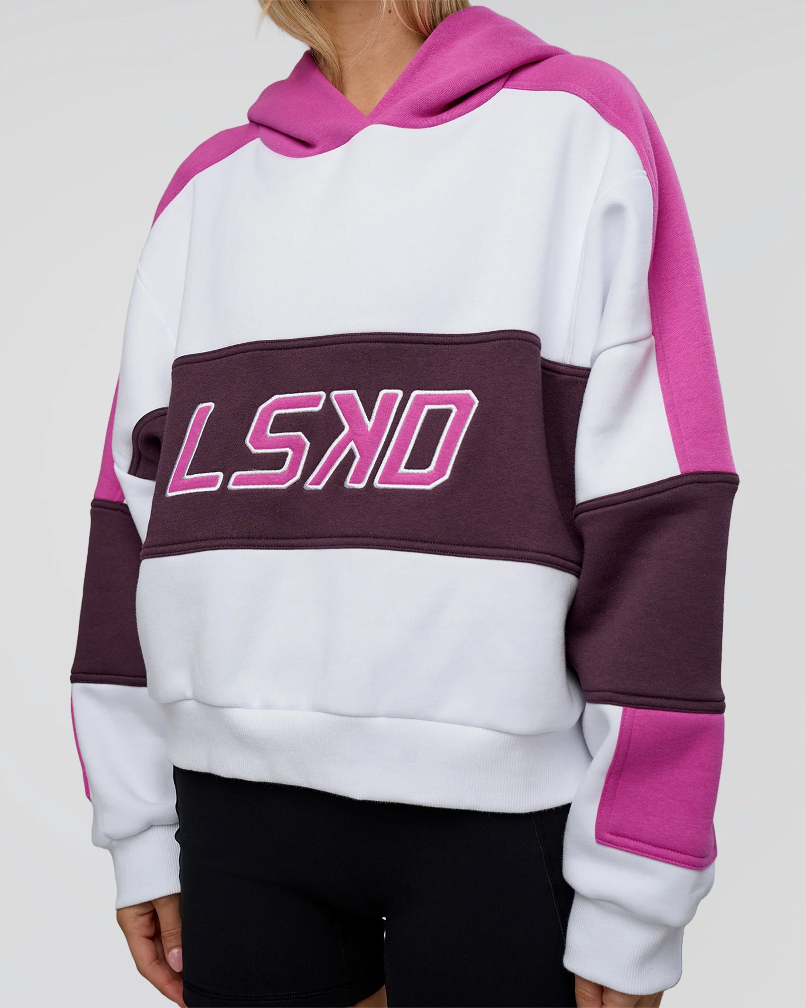 Slam Cropped Oversized Hoodie - White-Ultra Fuchsia