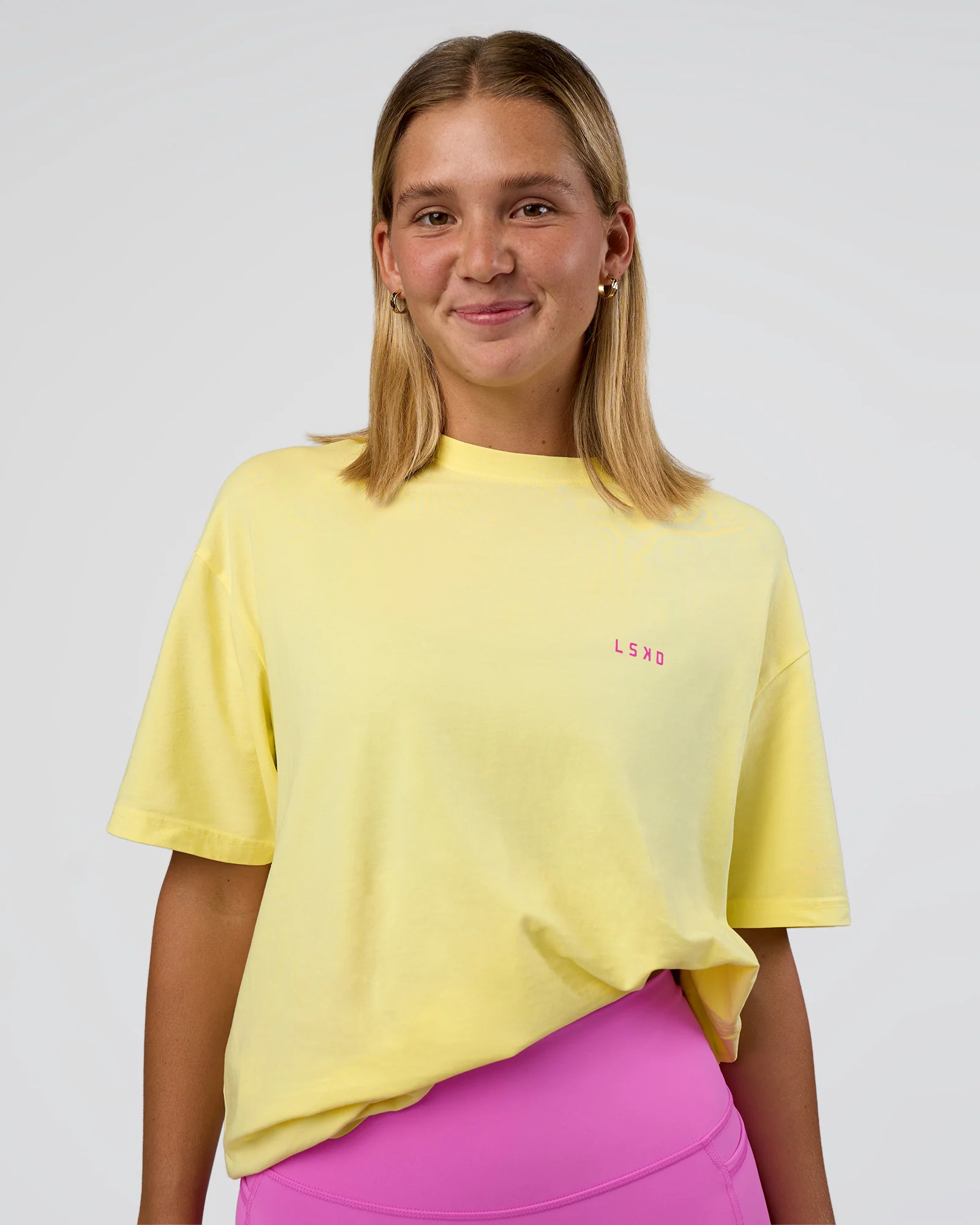 Unfit Club FLXCotton Oversized Tee - Yellow Fizz Washed-Ultra Fuchsia
