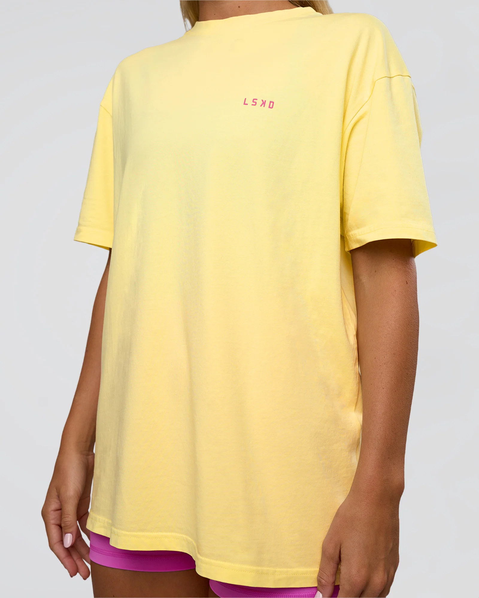 Unfit Club FLXCotton Oversized Tee - Yellow Fizz Washed-Ultra Fuchsia
