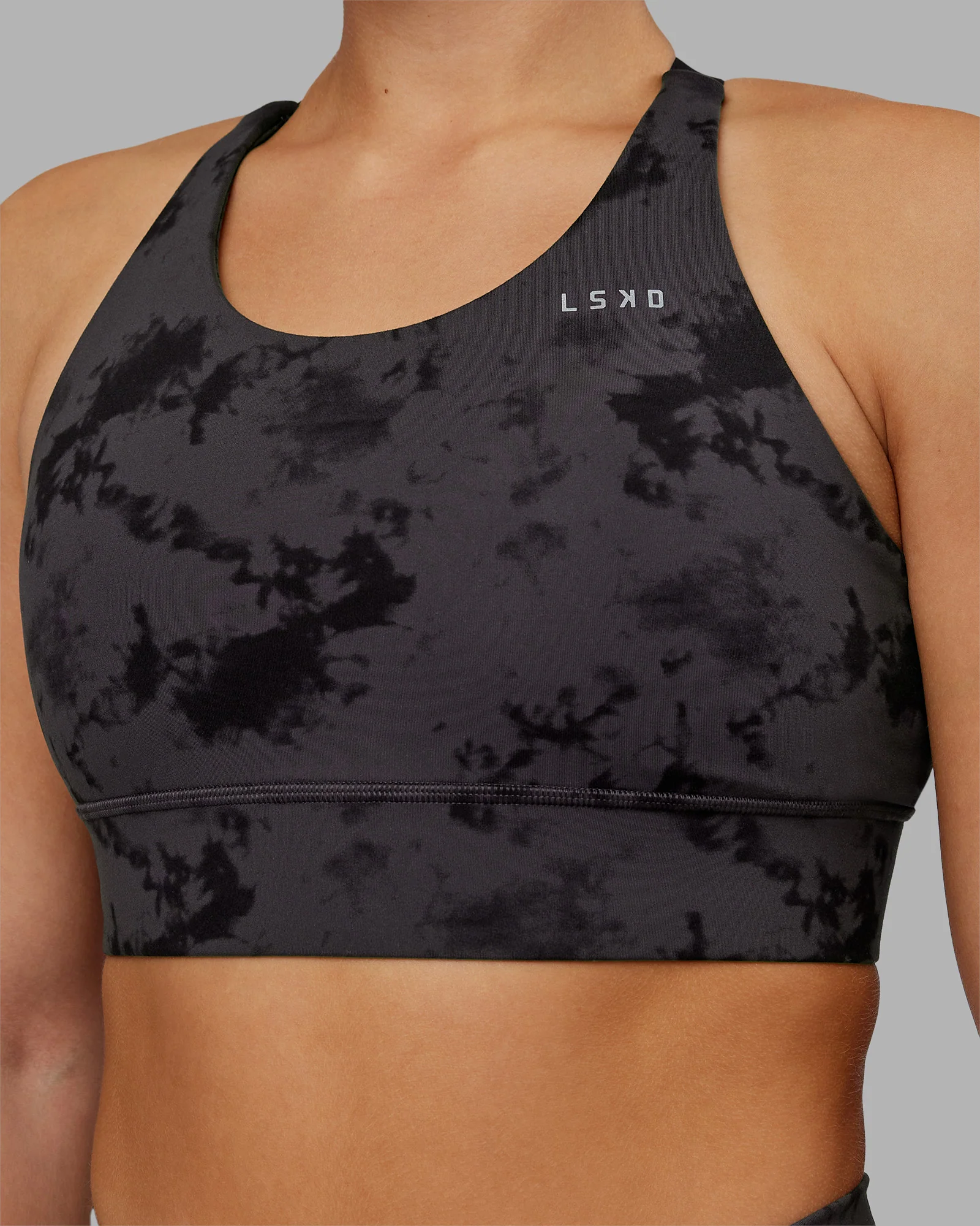 Accelerate Split Strap Sports Bra - Black Tie Dye