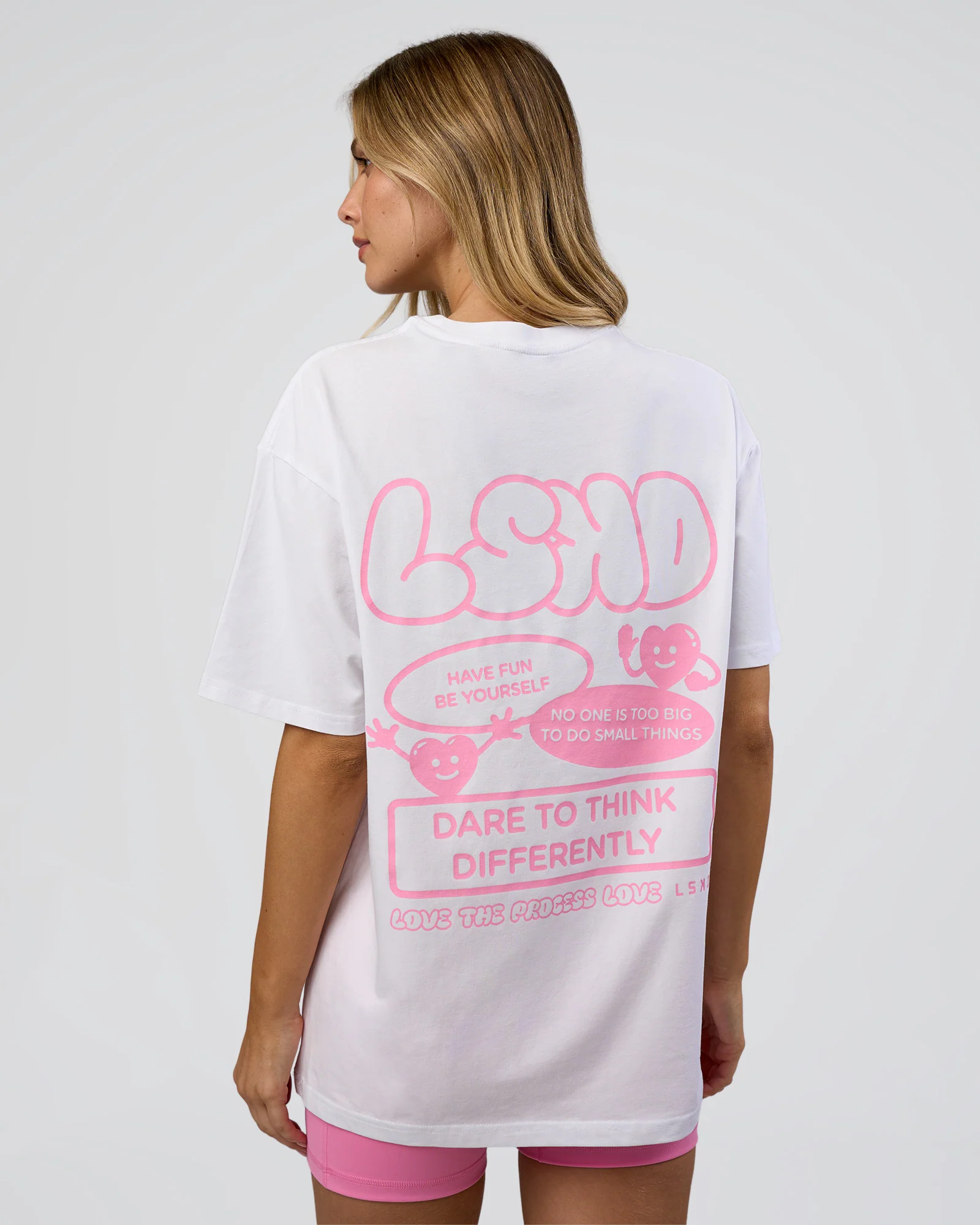 Dare To Think FLXCotton Tee Oversize - White-Candy Pink 4 Dare To Think FLXCotton Tee Oversize - White-Candy Pink