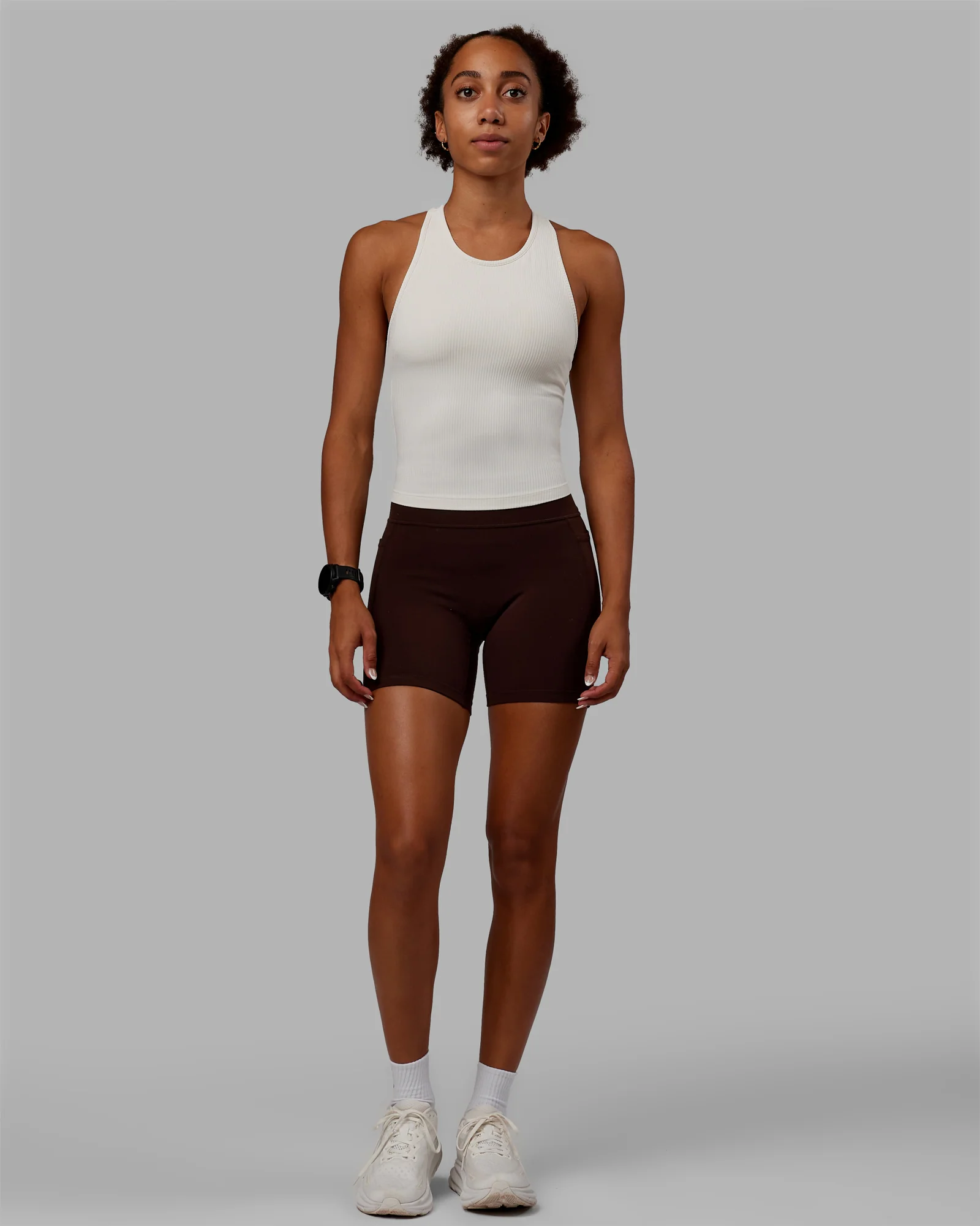 Luxe Ribbed Flow Shelf Bra Performance Tank - Off White 5 Luxe Ribbed Flow Shelf Bra Performance Tank - Off White