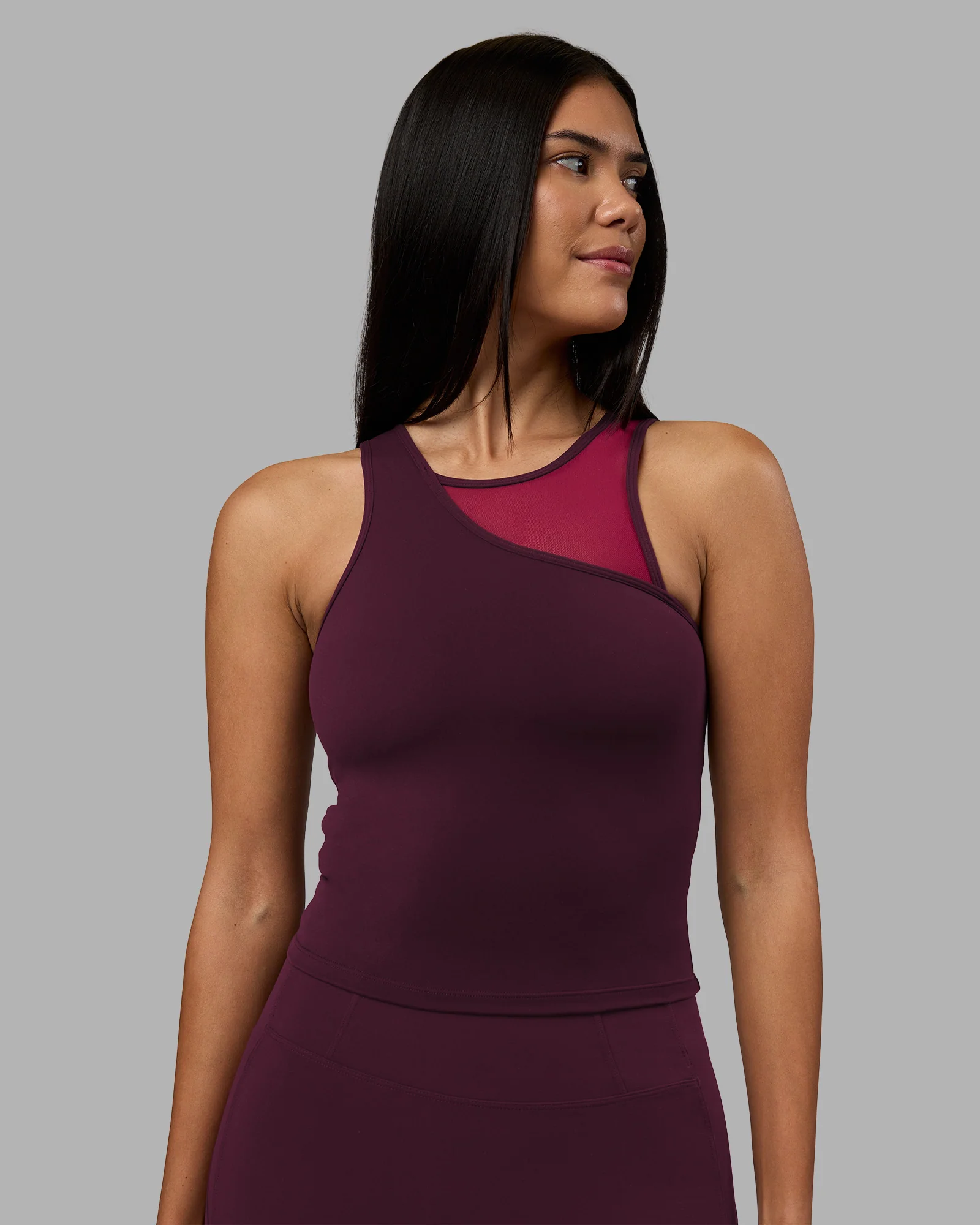 Motion Mesh Shelf Bra Tank - Cherry Lacquer/Plum Berry