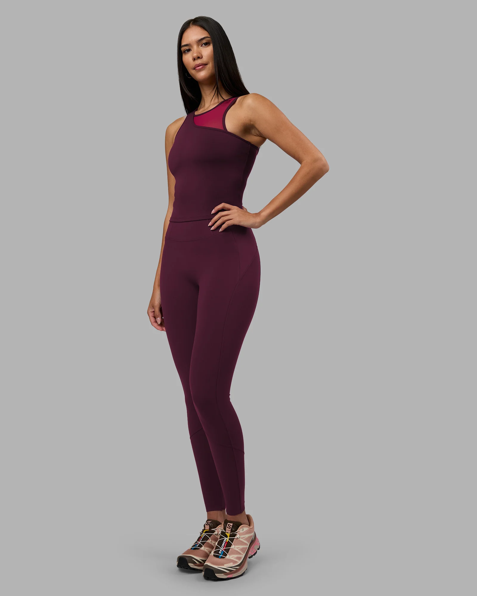 Motion Mesh Shelf Bra Tank - Cherry Lacquer/Plum Berry 4 Motion Mesh Shelf Bra Tank - Cherry Lacquer/Plum Berry